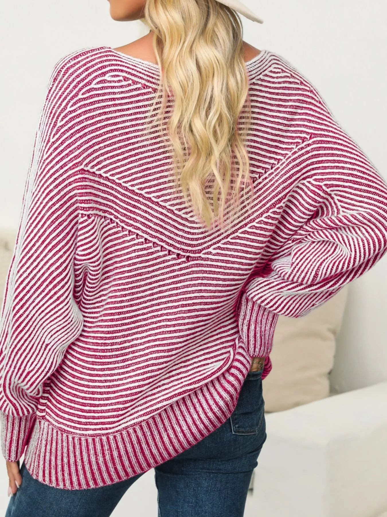 Striped Boat Neck Casual Sweater -  Be Bliss Boutique