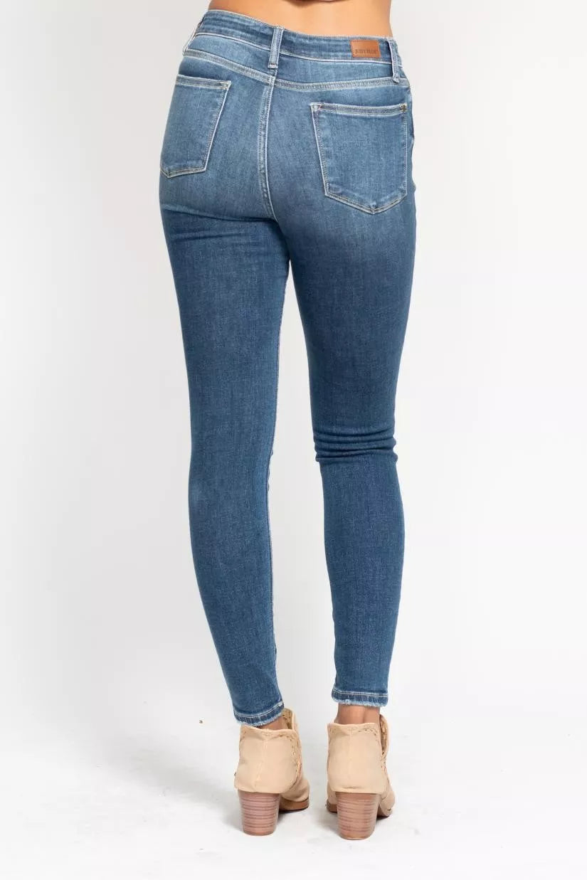 Judy Blue Full Size High Rise Button Fly Skinny Jeans Plus Size - Be Bliss Boutique