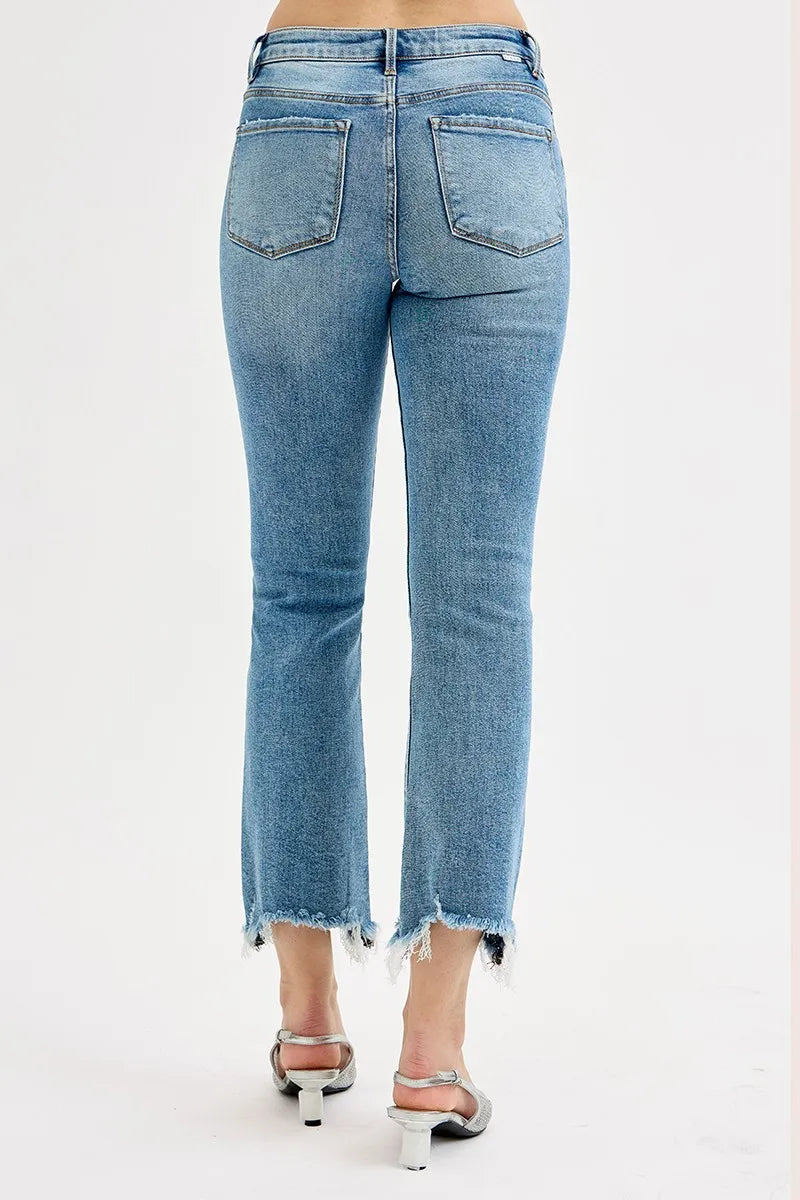 Full Size High Rise Crop Straight Slim RISEN Jeans