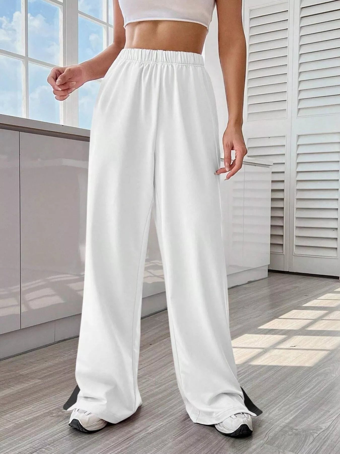 Two-Tone Side Snap Wide Leg Pants -  Be Bliss Boutique