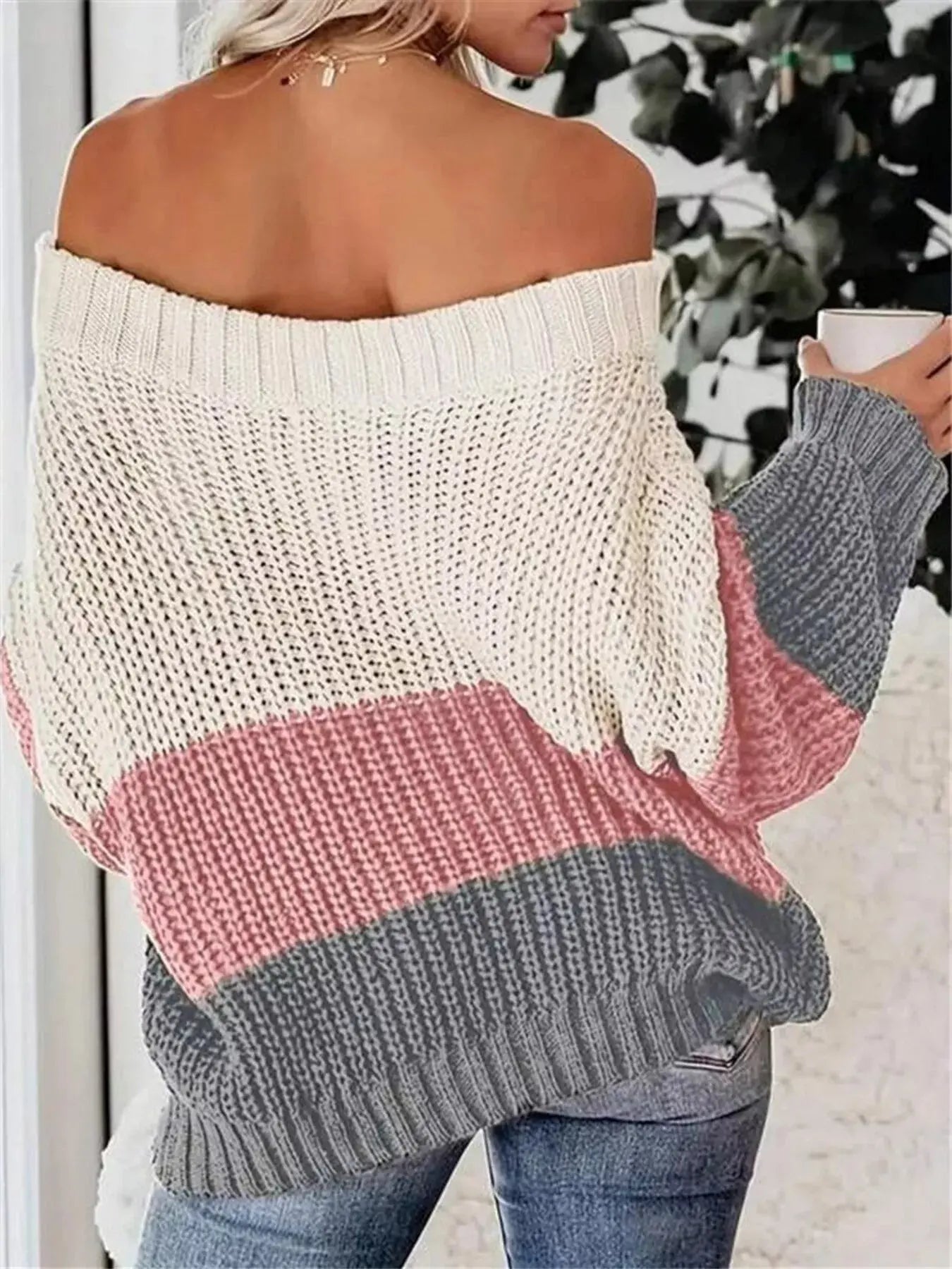 Color Block Off Shoulder Sweater - Be Bliss Boutique