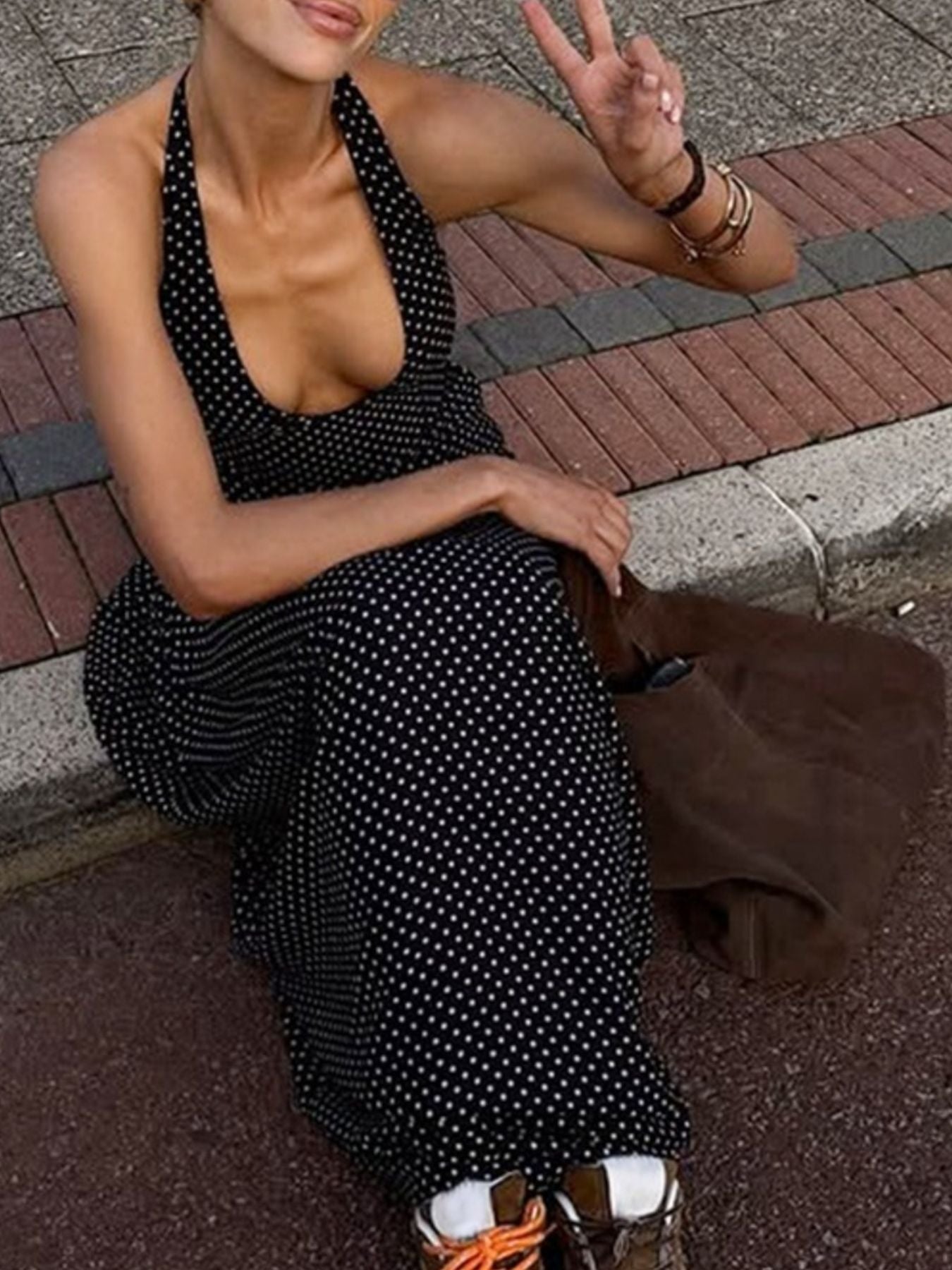 Polka Dot Halter Neck Maxi Dress - Be Bliss Boutique