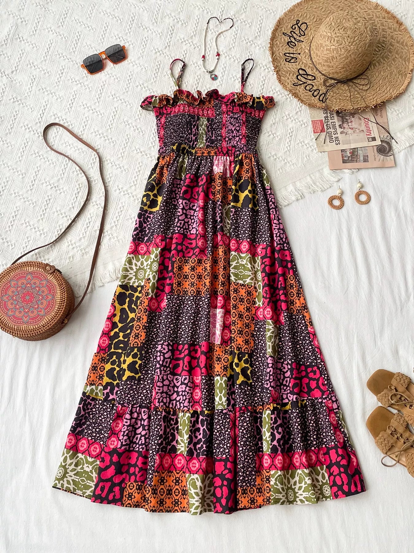 Smocked Leopard Print Cami Dress - Be Bliss Boutique