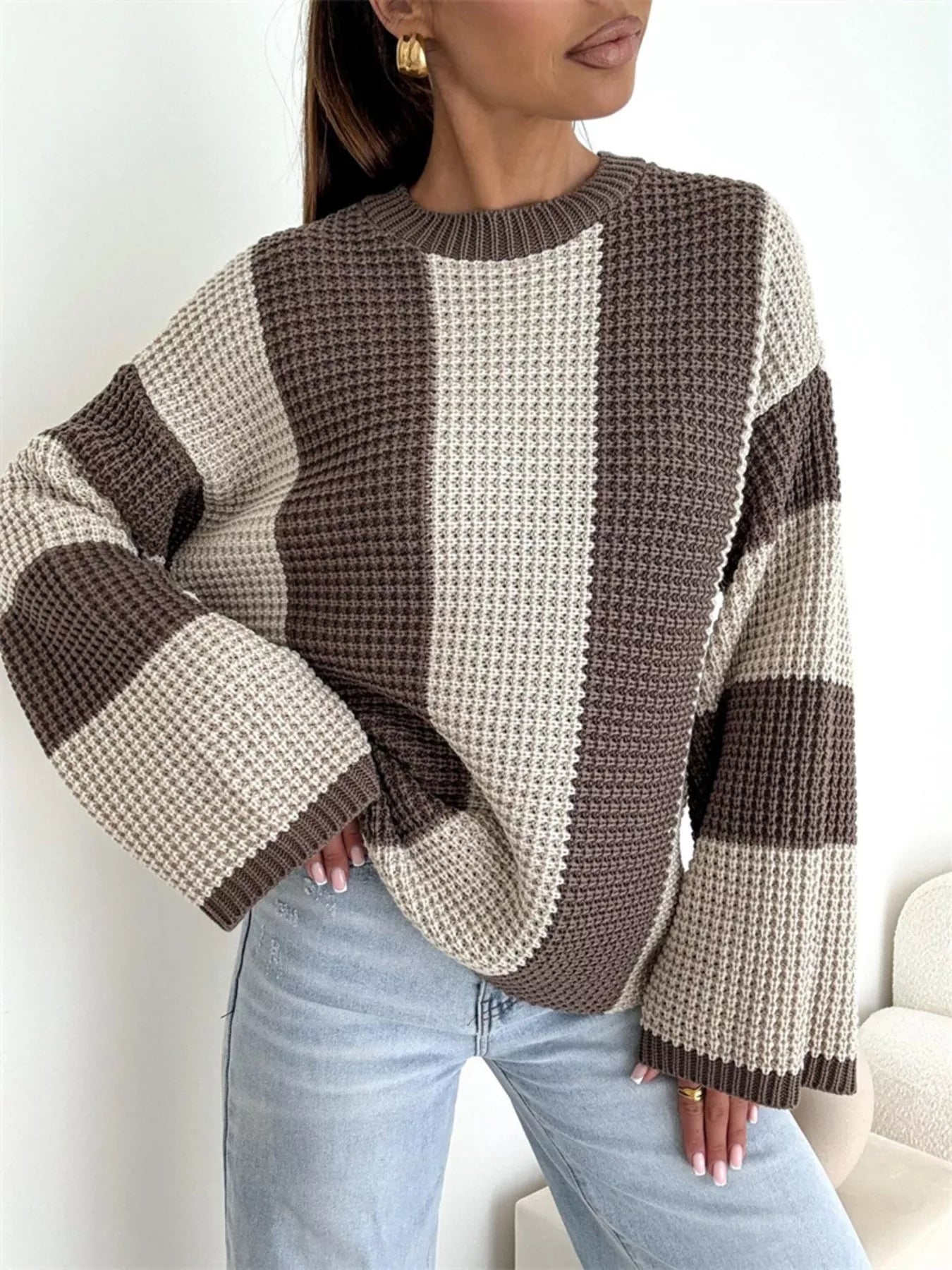 Color Block Long Sleeve Sweater -  Be Bliss Boutique