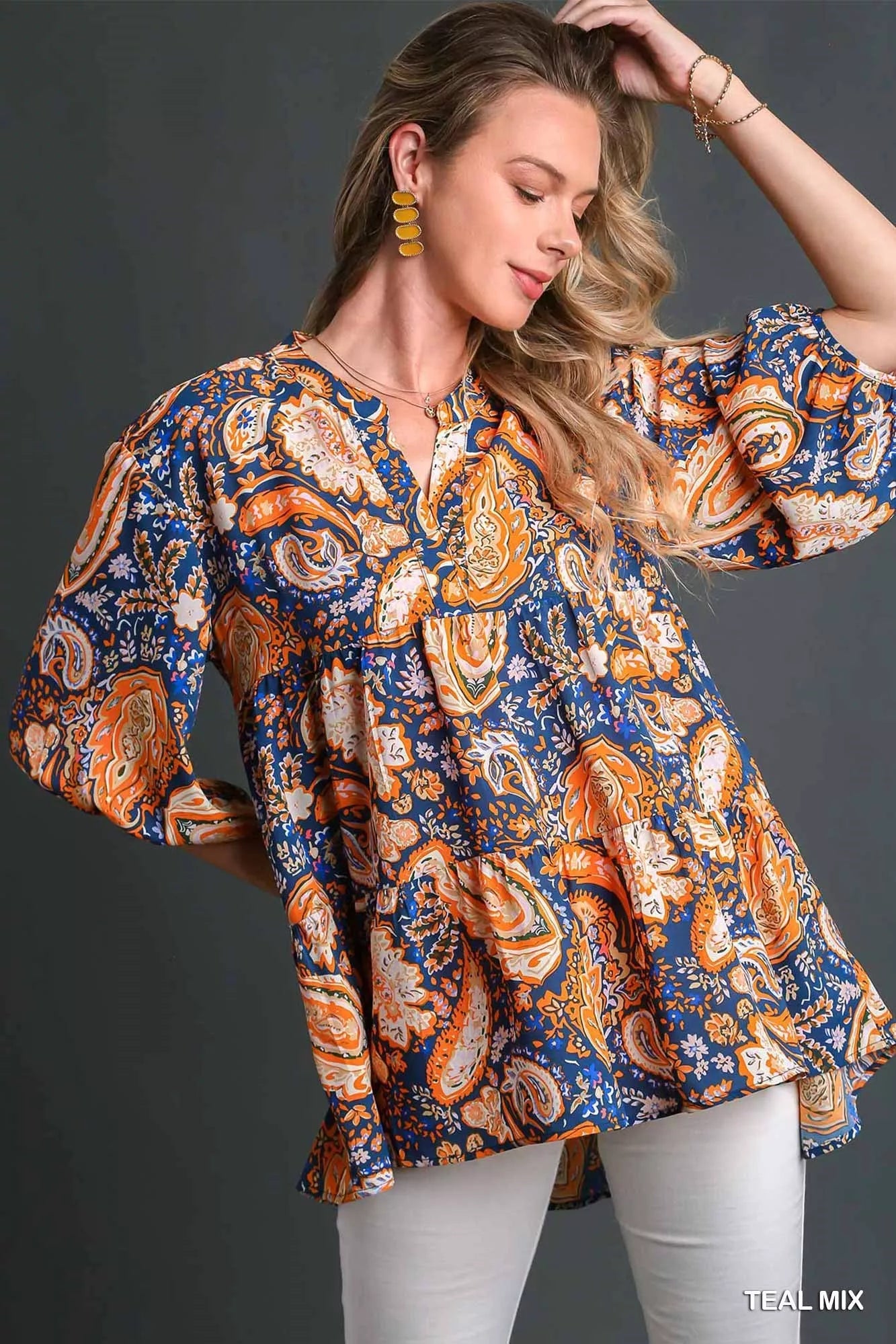 Umgee Mix Paisley Boho Tunic Blouse -  Be Bliss Boutique