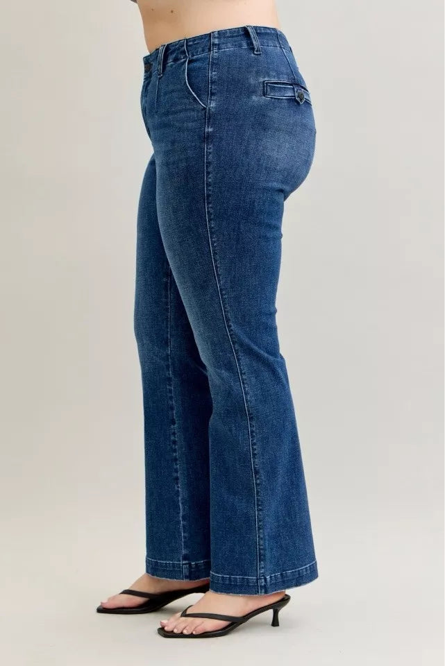Judy Blue Full Size Mid Rise Bootcut Jeans with Welt Pockets Plus Size - Be Bliss Boutique