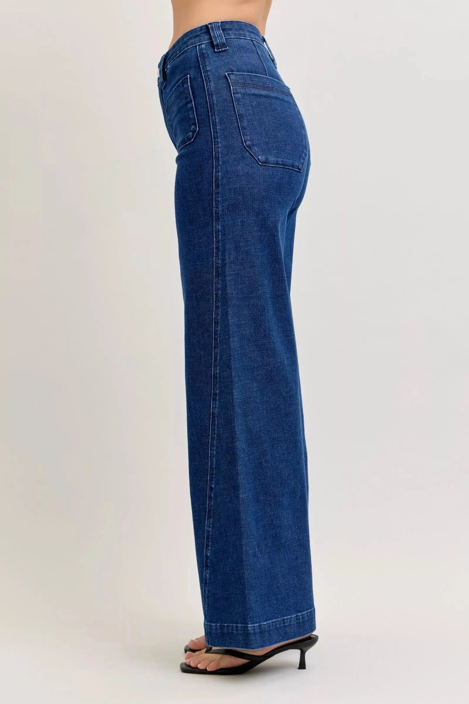 Judy Blue High-Waisted Retro Wide Jeans with Patch Pkts & Twisted Seams - Be Bliss Boutique