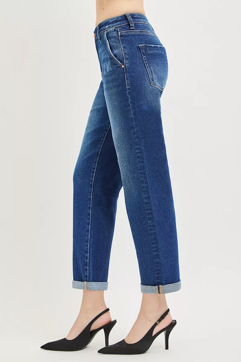 RISEN Slouchy Cropped Boyfriend Jeans with Cuffed Hem - Be Bliss Boutique