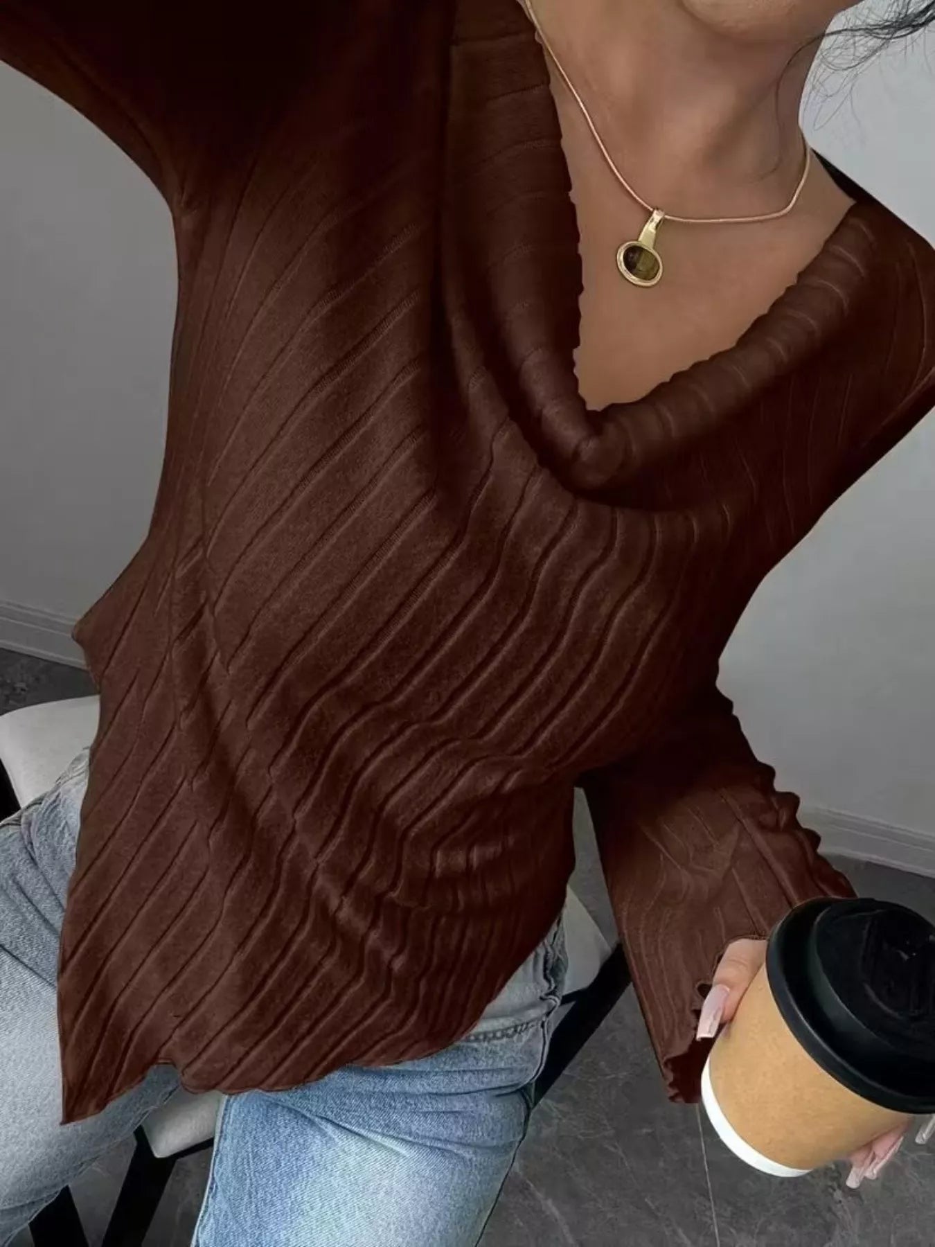 Cowl Neck Ribbed Knit Top - Be Bliss Boutique