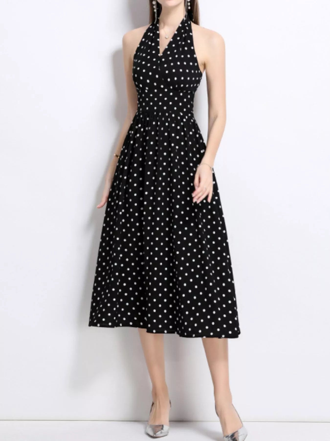 Polka Dot Halter Neck Midi Dress - Be Bliss Boutique