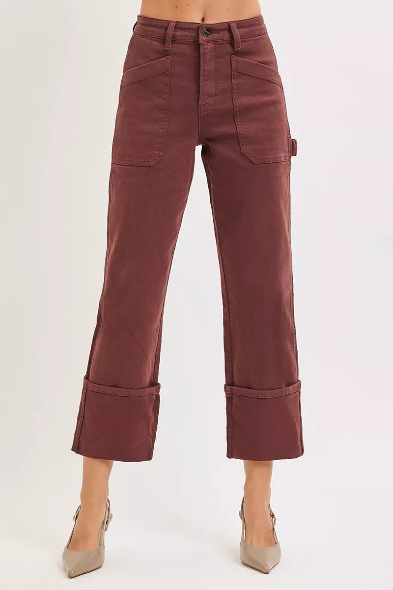 RISEN Full Size High Rise Wide Straight Cuffed Patch Jeans Plus Size - Be Bliss Boutique