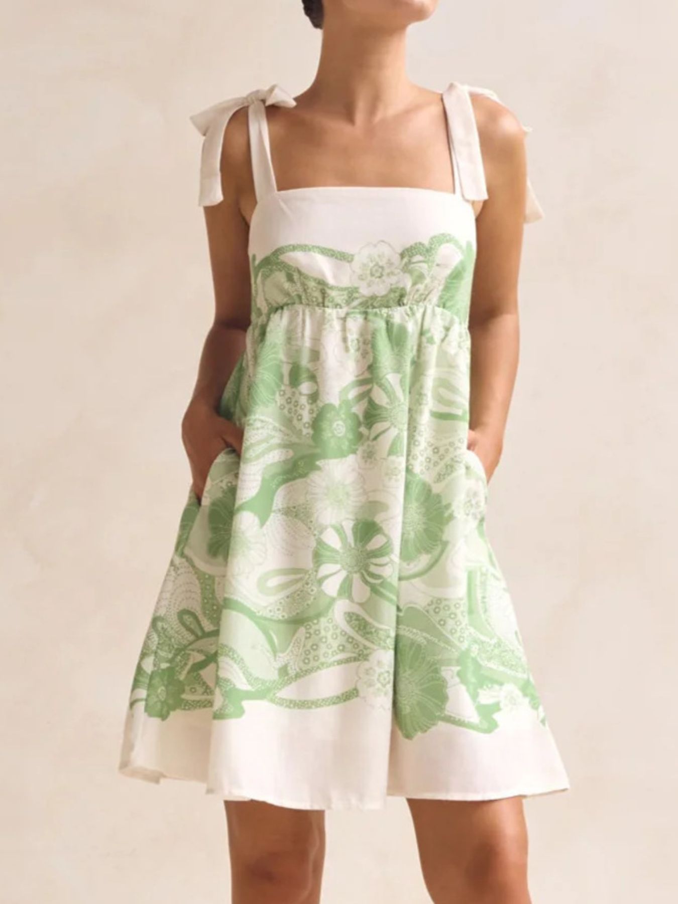 Printed Tie Shoulder Mini Dress - Be Bliss Boutique