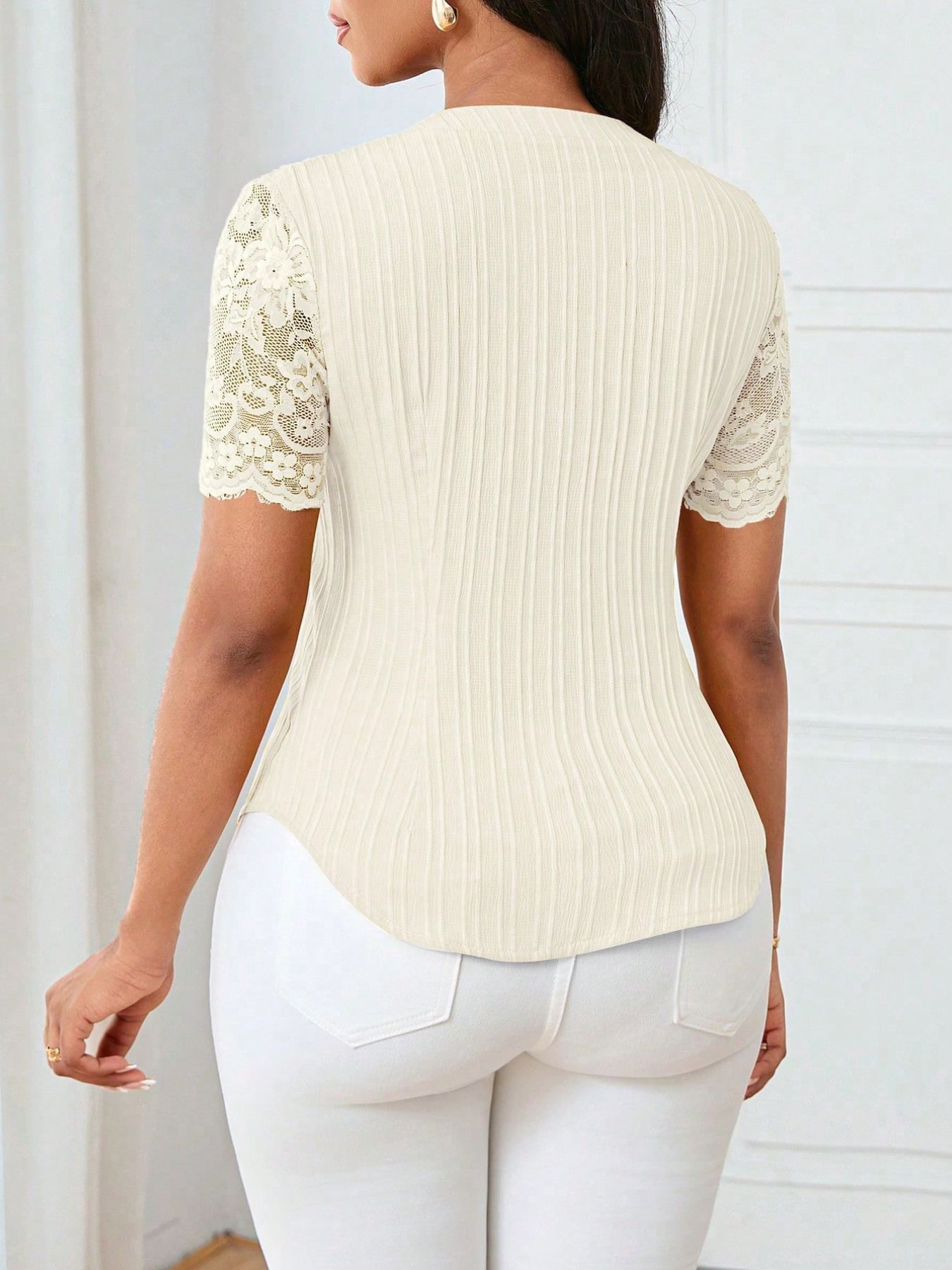 Button Up Lace Sleeve Blouse - Be Bliss Boutique