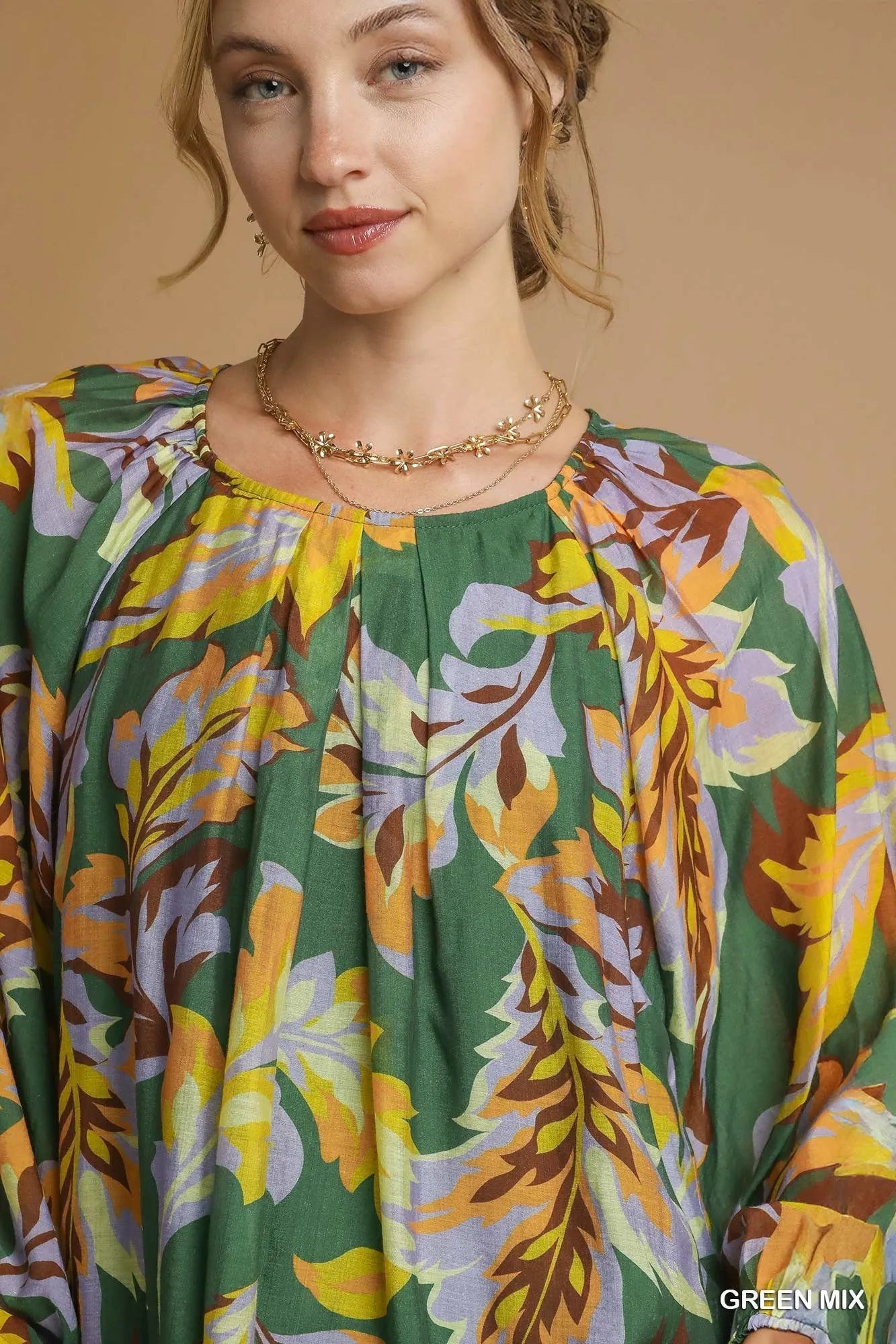 Umgee Mix Abstract Print Balloon Sleeve Blouse -  Be Bliss Boutique