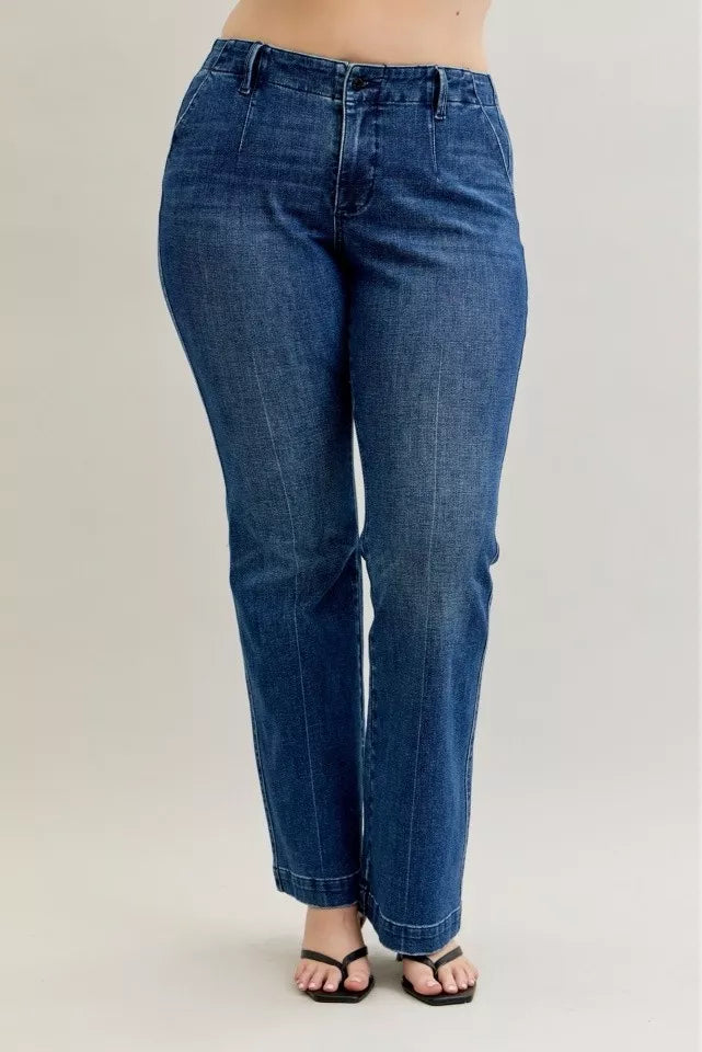 Judy Blue Full Size Mid Rise Bootcut Jeans with Welt Pockets Plus Size - Be Bliss Boutique