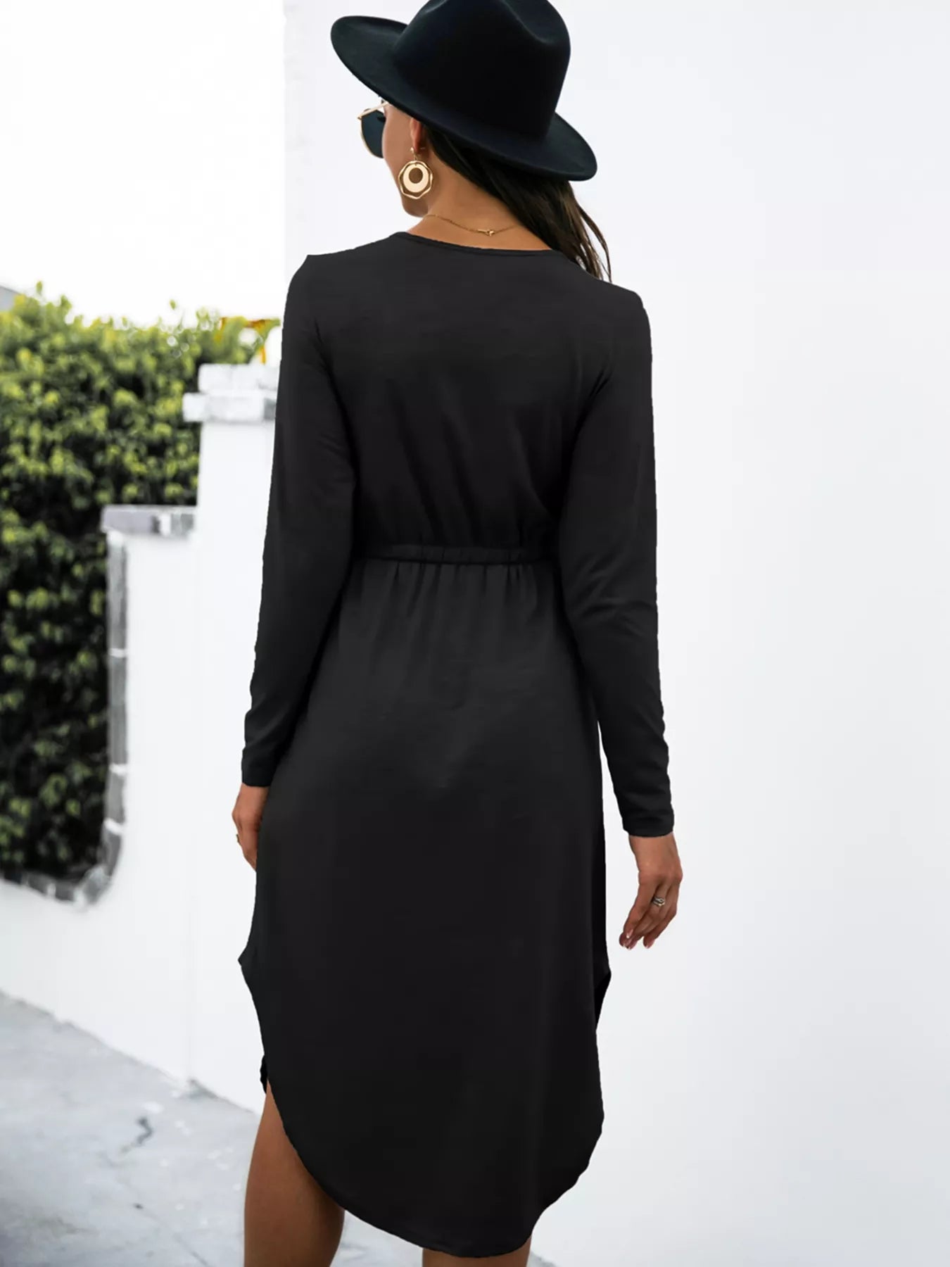 Drawstring Waist Long Sleeve Casual Dress - Be Bliss Boutique