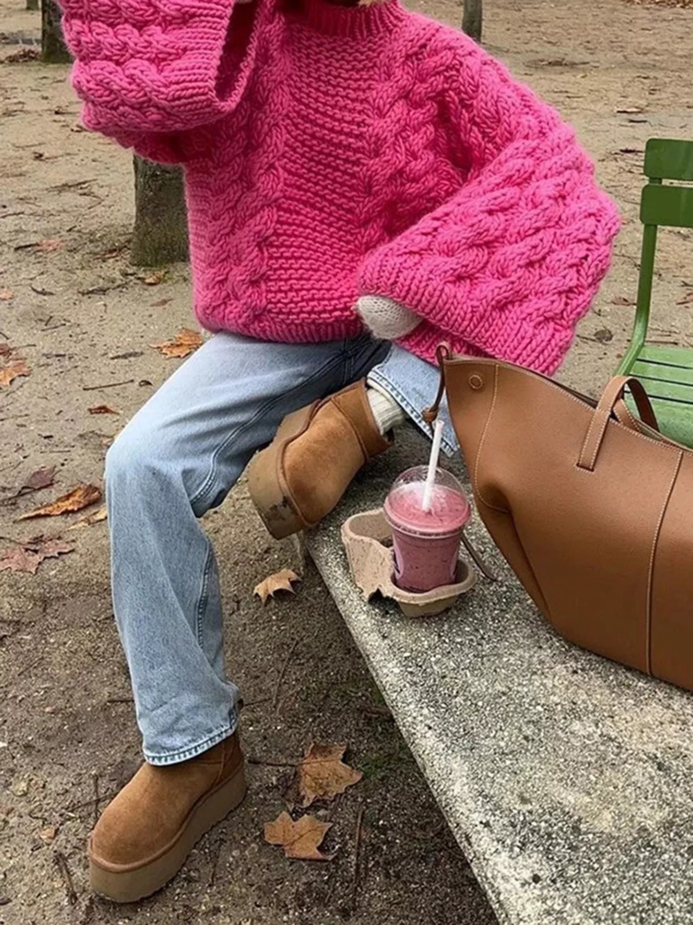 Cable Knit Oversized Sweater -  Be Bliss Boutique