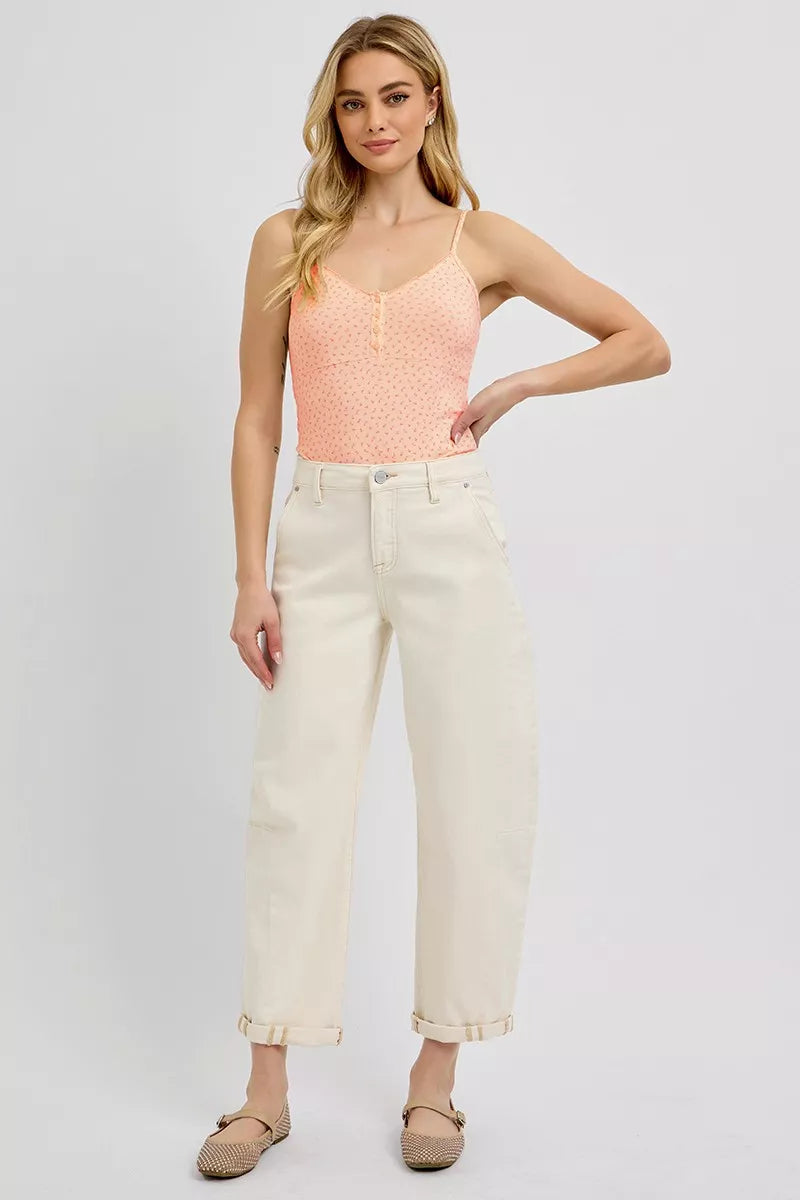 RISEN High Rise Relaxed Barrel Cuffed Jeans - Be Bliss Boutique