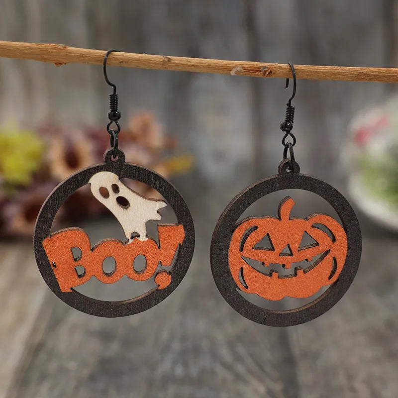 Hollow Pumpkin & Letter Wooden Earrings -  Be Bliss Boutique
