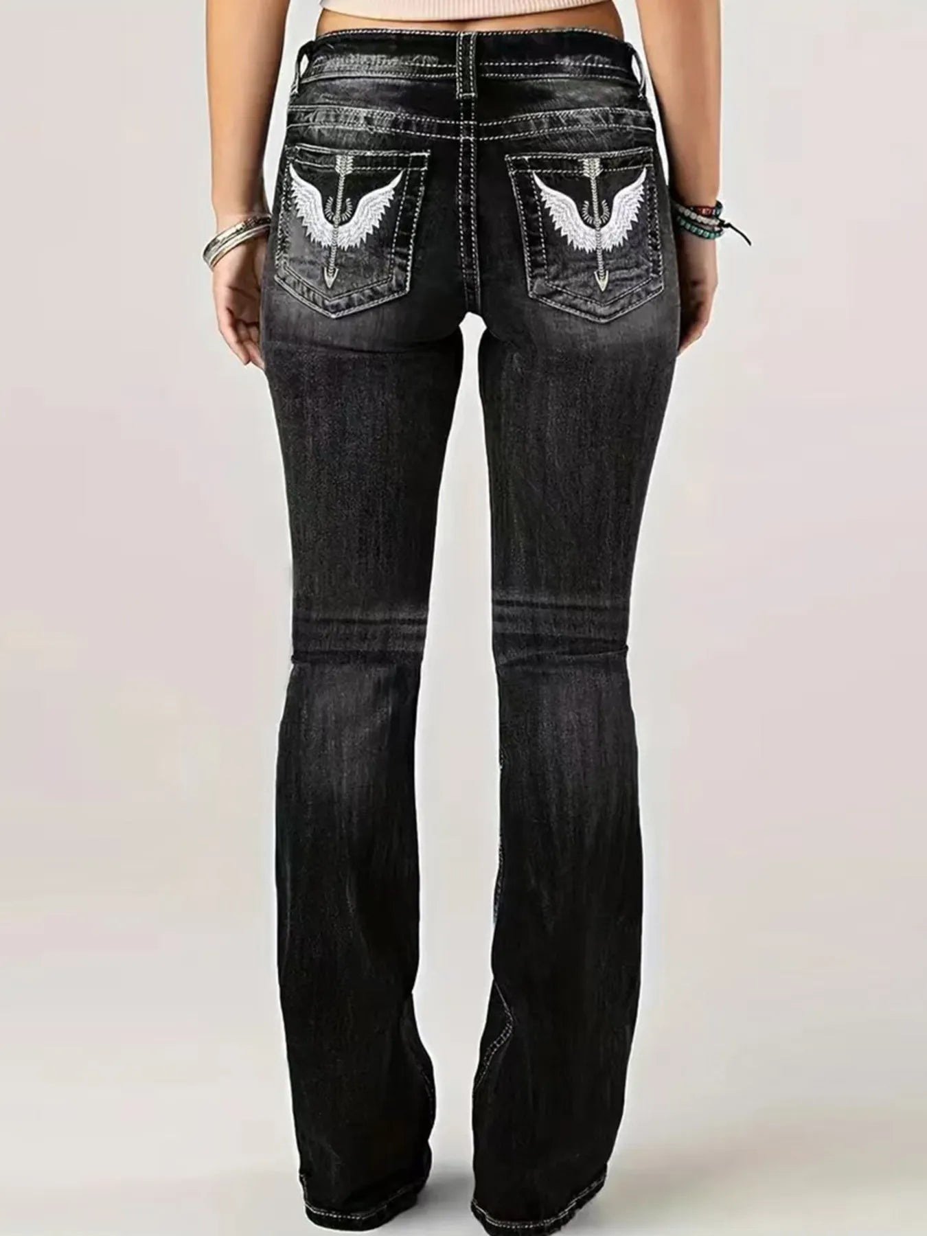 Embroidered Washed Bootcut Jeans -  Be Bliss Boutique