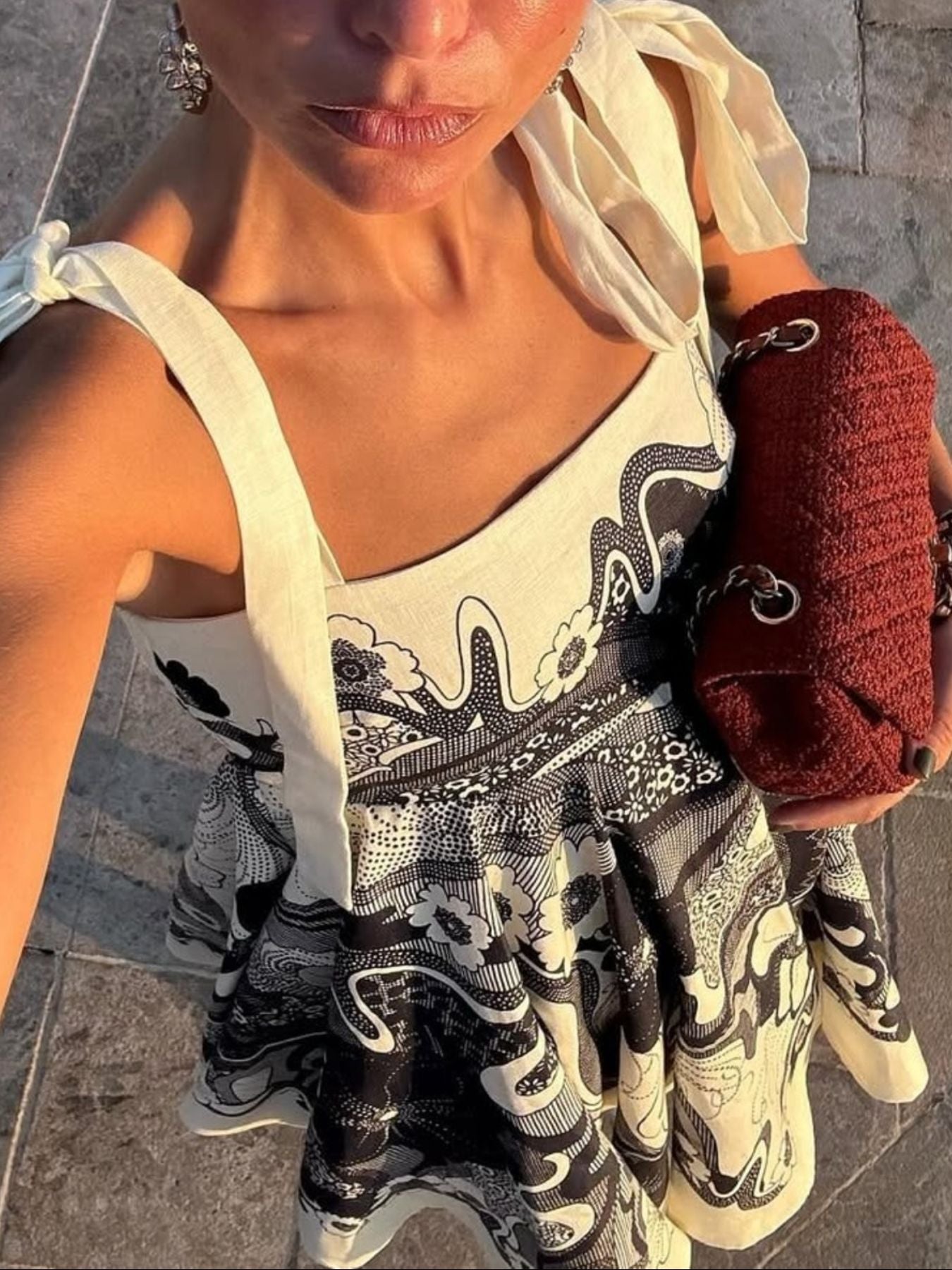 Printed Tie Shoulder Mini Dress - Be Bliss Boutique