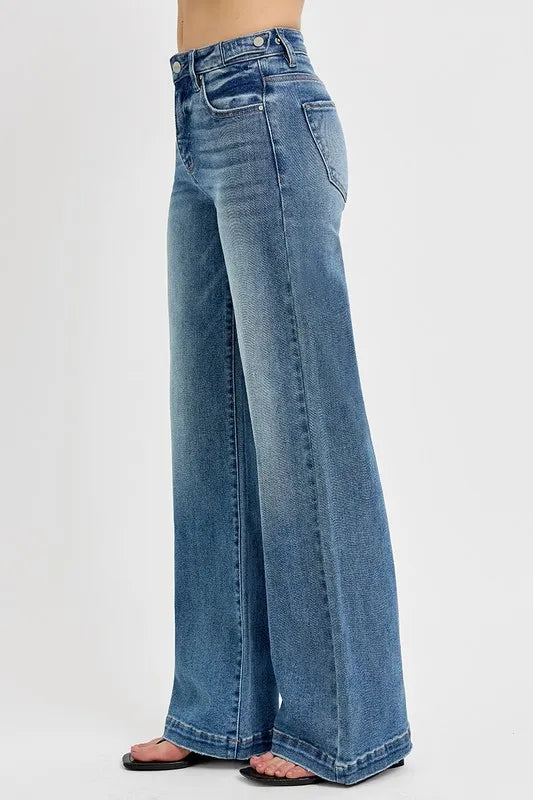 RISEN Full Size Tummy Control High Rise Wide Adjustable Waist Band Jeans Plus Size -  Be Bliss Boutique