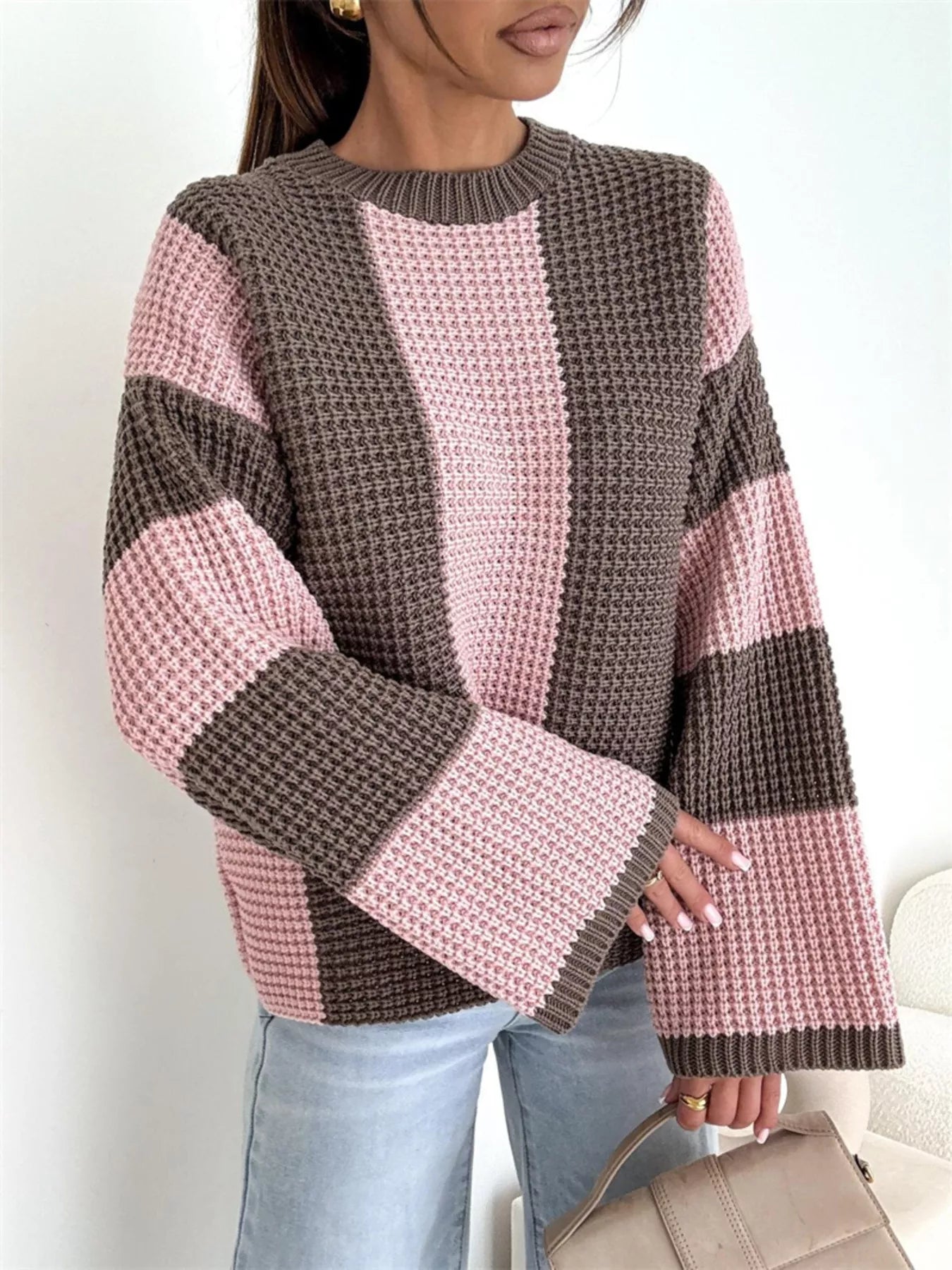 Color Block Long Sleeve Sweater -  Be Bliss Boutique
