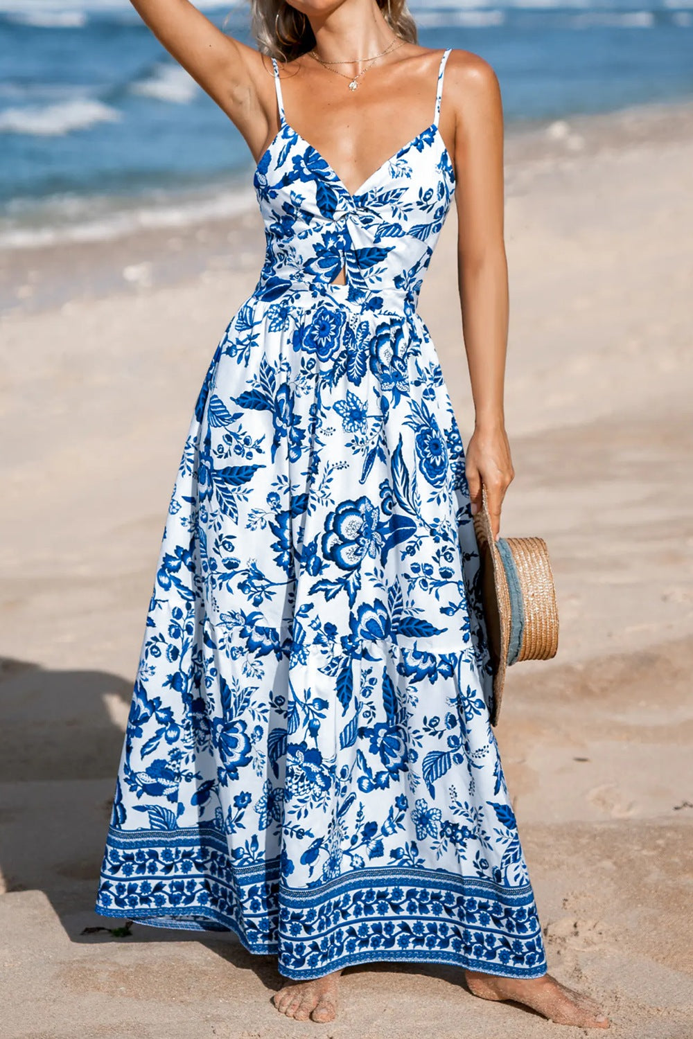 Floral Print Twisted Front Cutout Maxi Dress - Be Bliss Boutique