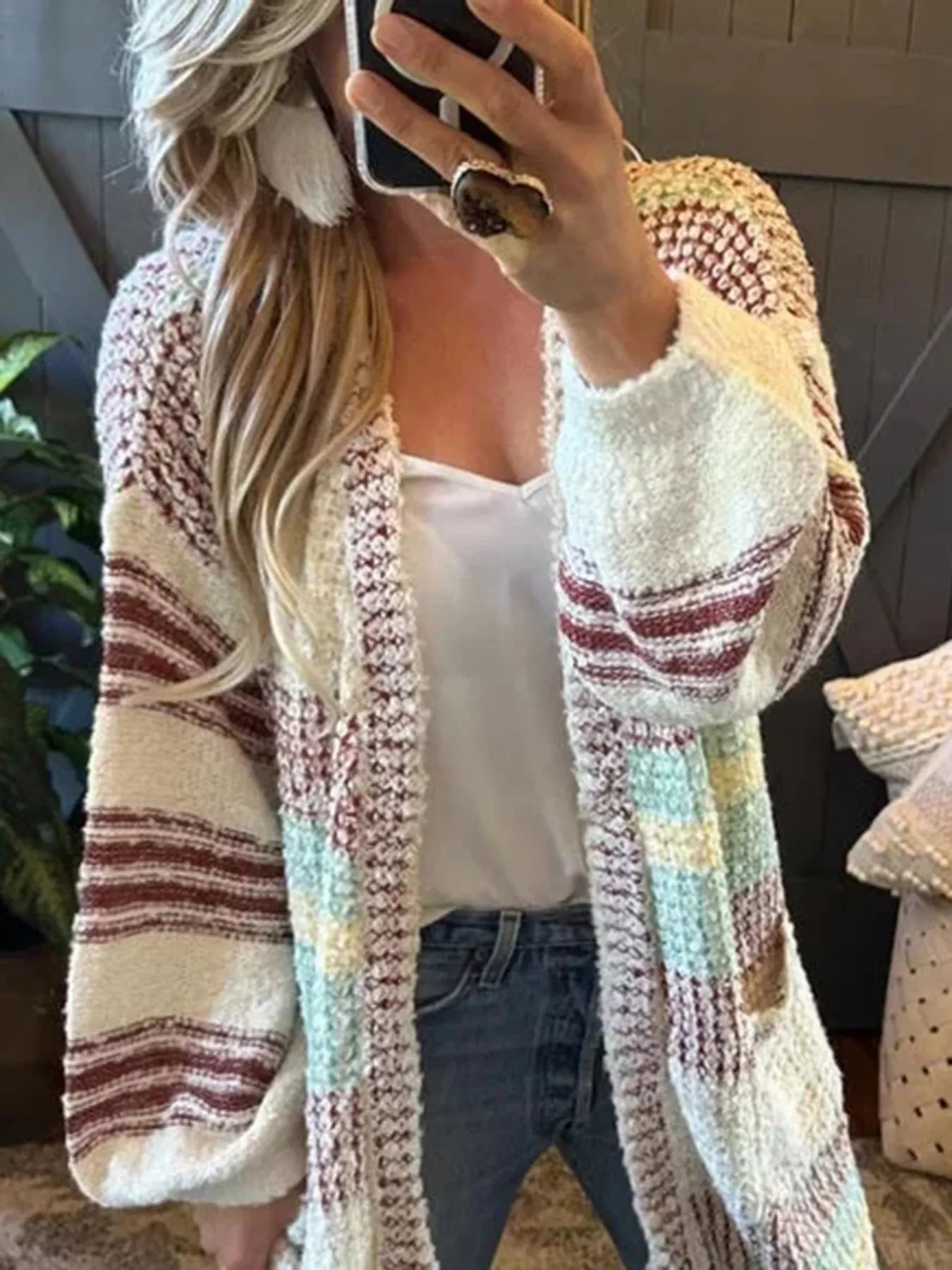 Striped Open Front Longline Cardigan -  Be Bliss Boutique