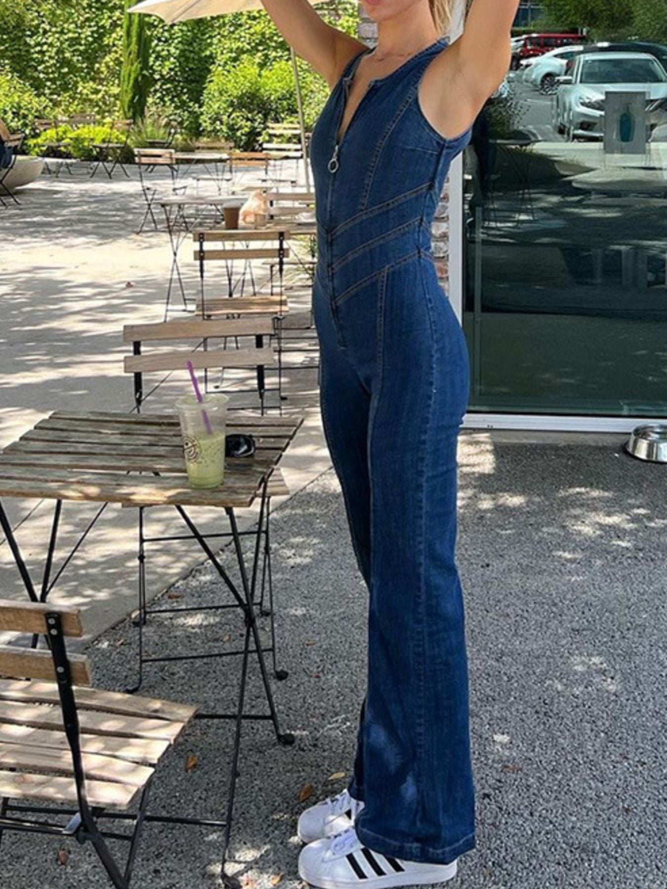 Zip Front Sleeveless Wide Leg Denim Jumpsuit - Be Bliss Boutique
