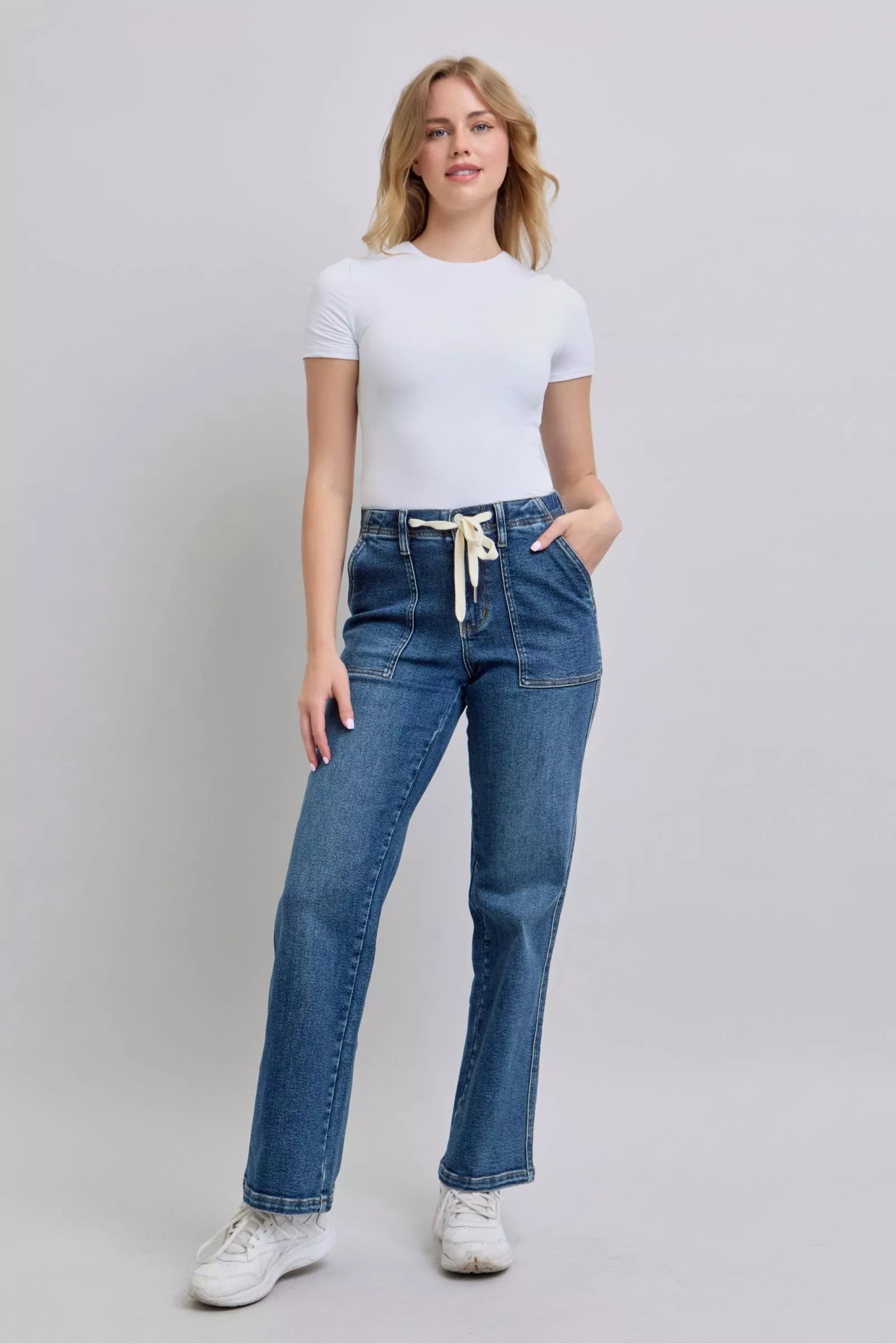 Judy Blue Jeans - Drawstring Straight Jeans with Pockets - Be Bliss Boutique