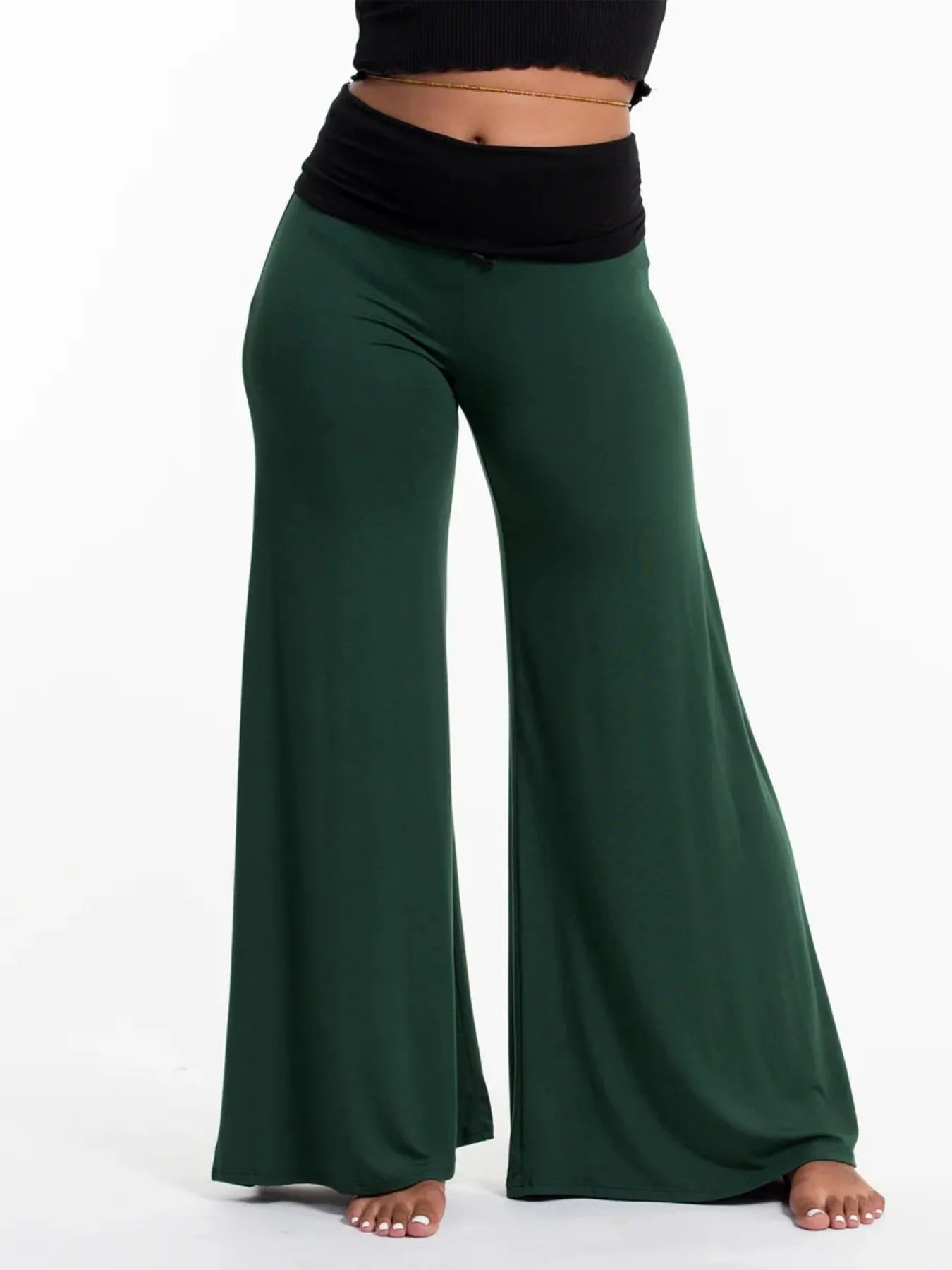 High Waisted Wide Leg Yoga Pants with Contrast Waistband - Be Bliss Boutique