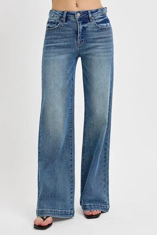 RISEN Full Size Tummy Control High Rise Wide Adjustable Waist Band Jeans Plus Size -  Be Bliss Boutique