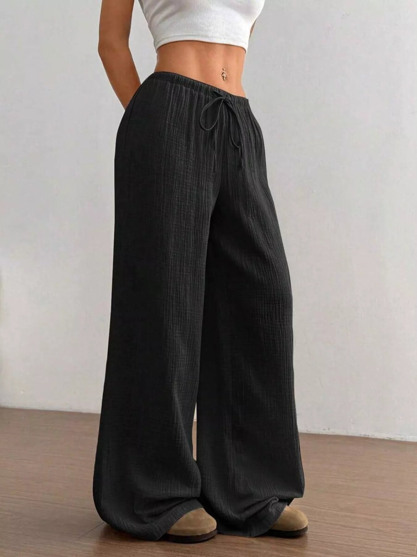 Full Size Drawstring Wide Leg Pants Plus Size -  Be Bliss Boutique