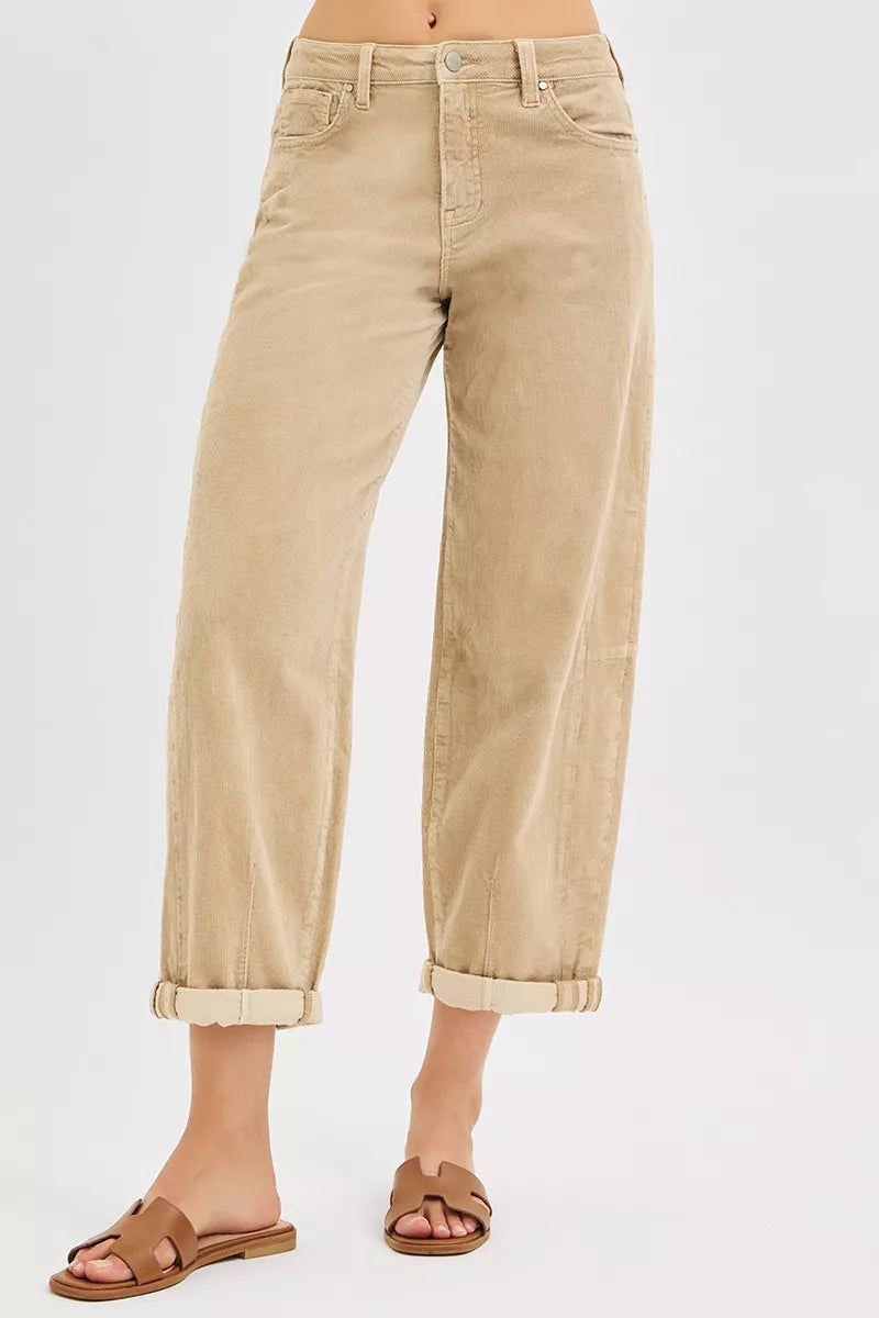 RISEN High Rise Crop Barrel Cordurory Pants -  Be Bliss Boutique