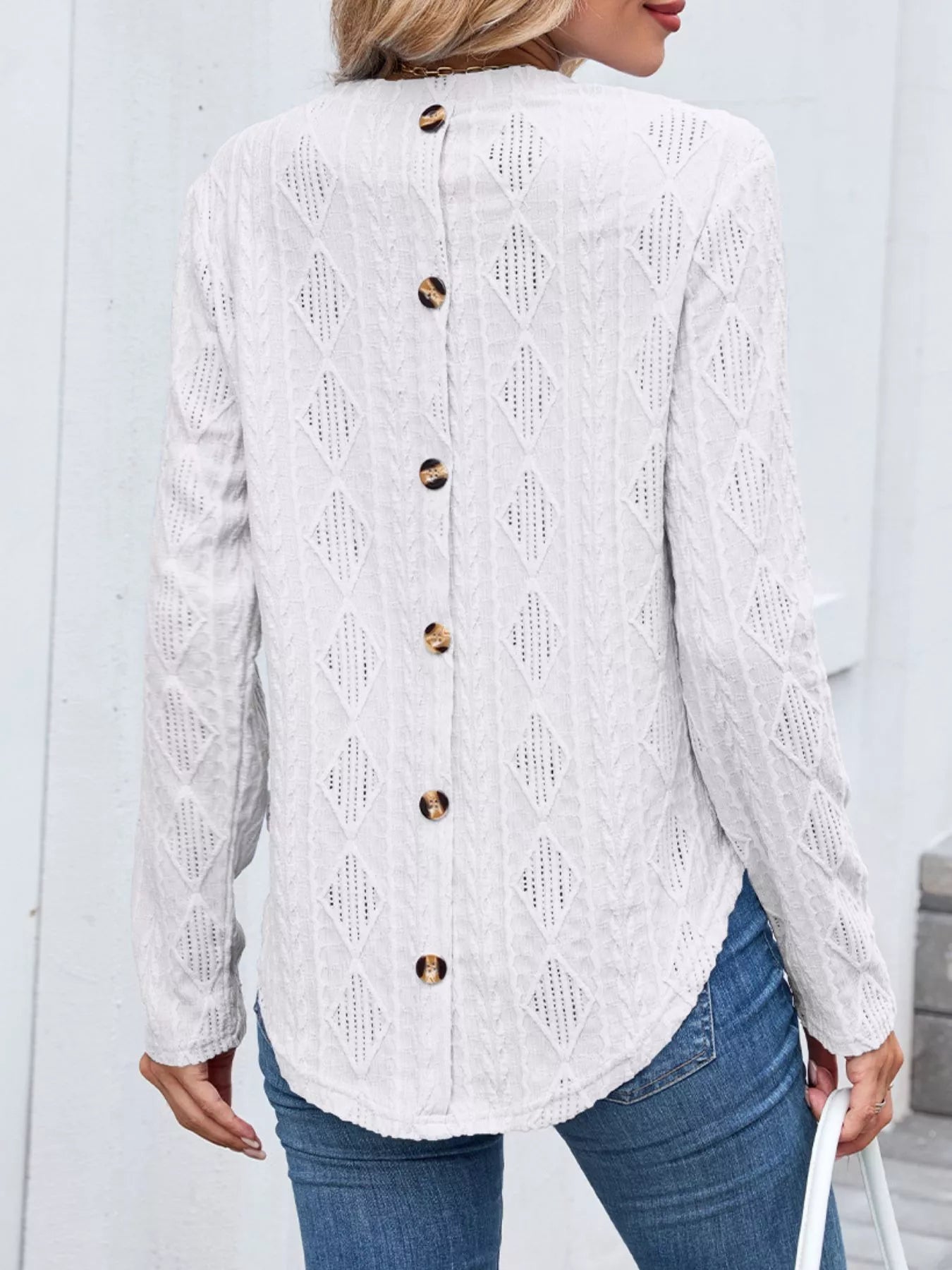 Openwork Textured Long Sleeve Top - Be Bliss Boutique