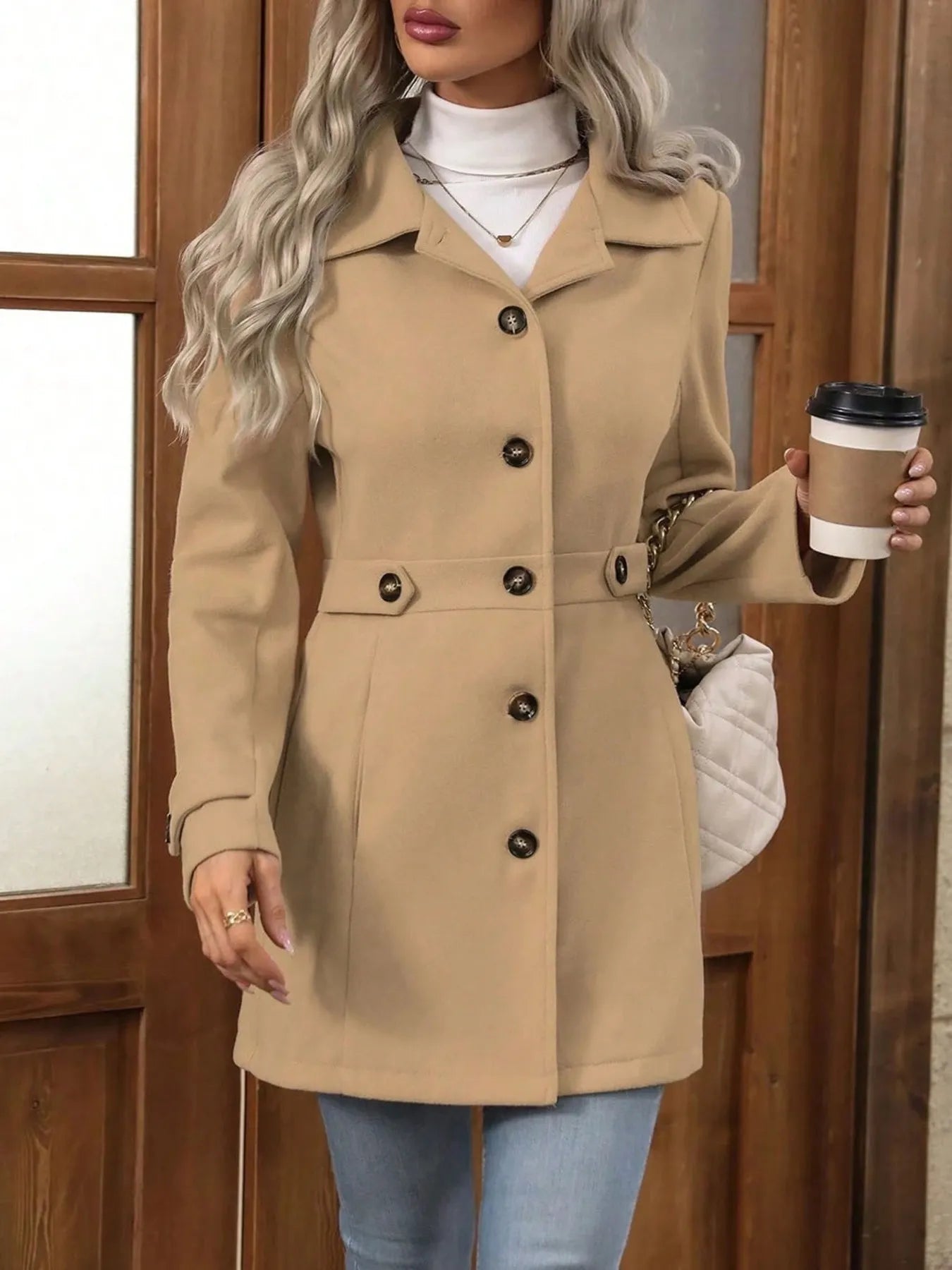 Button Up Long Sleeve Coat -  Be Bliss Boutique