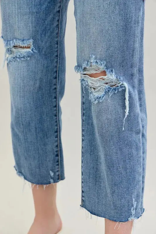 Judy Blue Full/Plus Size High Waist Destroy Crop Wide Leg Jeans |  Be Bliss Boutique