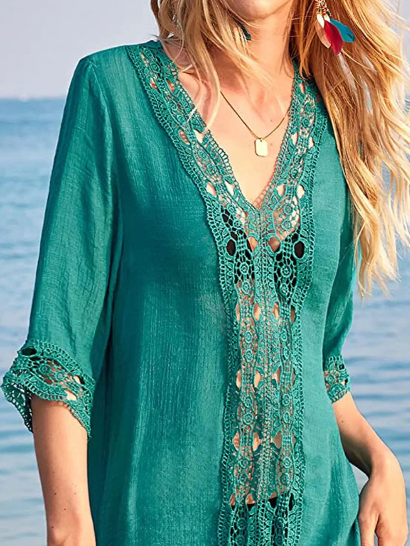 Lace Trim V Neck Cover Up - Be Bliss Boutique