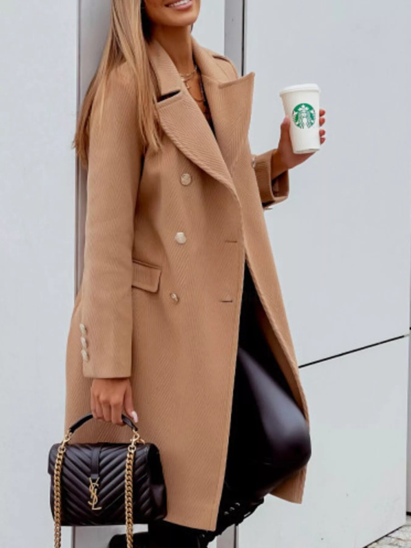 Double-Breasted Long Sleeve Coat -  Be Bliss Boutique