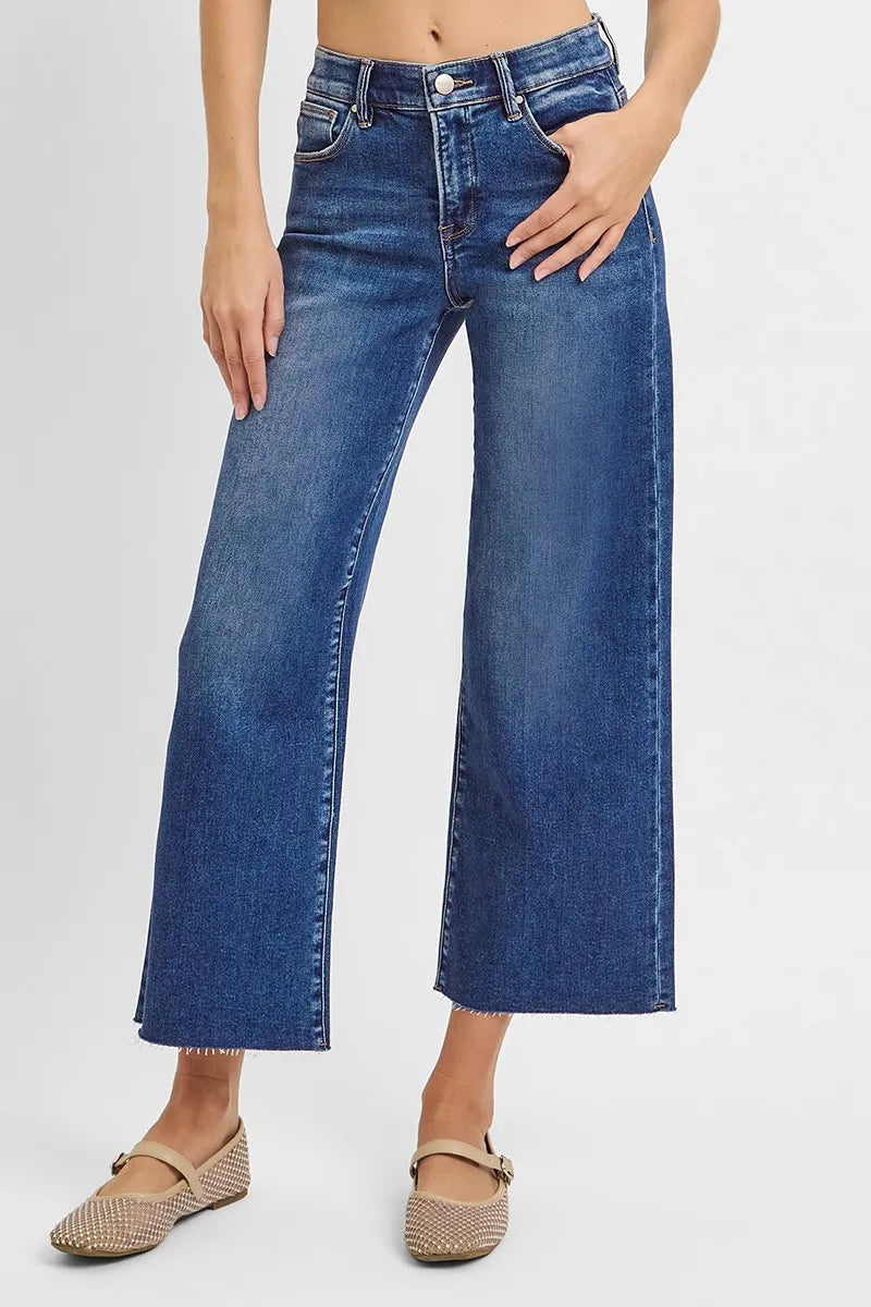High Rise Raw Hem Cropped Wide Leg RISEN Jeans -  Be Bliss Boutique