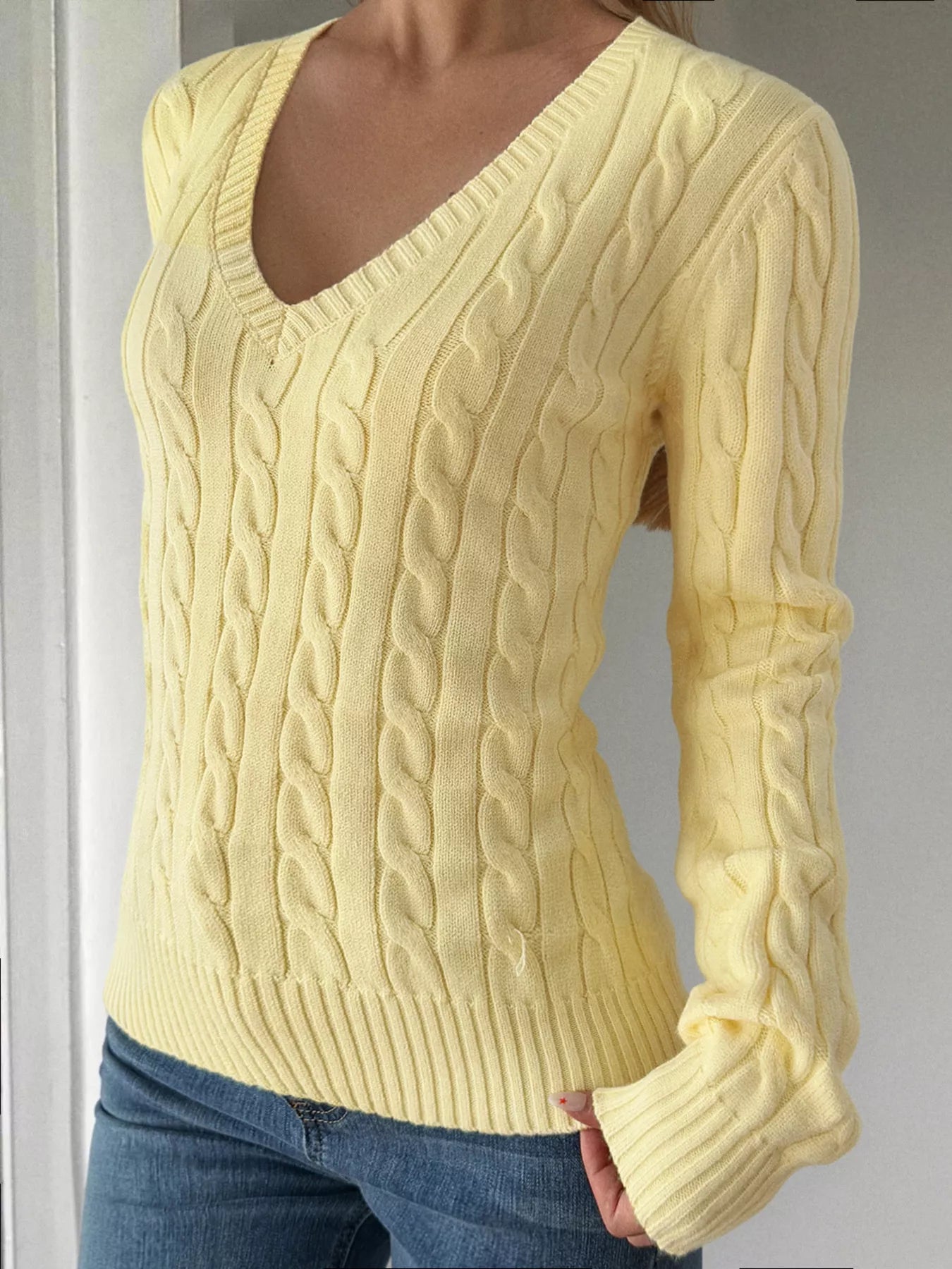 Cable Knit V Neck Sweater - Be Bliss Boutique