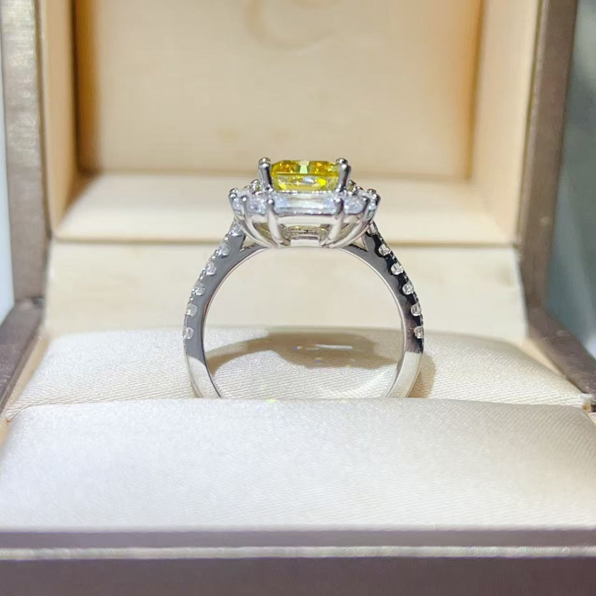 Yellow Halo 3 Carat Moissanite Ring in 925 Sterling Silver - Be Bliss Boutique