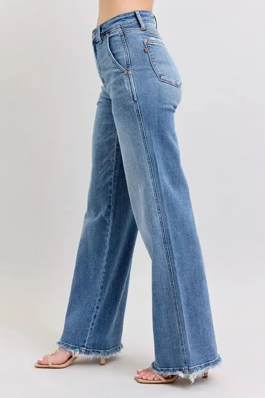 Judy Blue Full Size/Plus Size Raw Hem Wide Leg Jeans |  Be Bliss Boutique