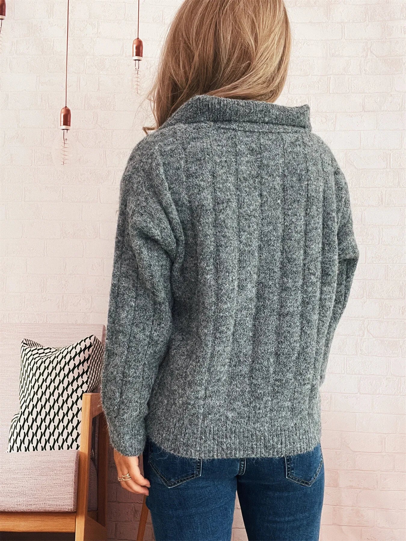 Ribbed Hem Quarter Zip Sweater -  Be Bliss Boutique