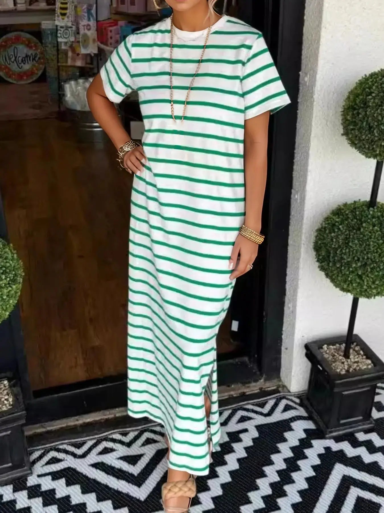 Full Size T-Shirt Striped Maxi Dress |  Be Bliss Boutique