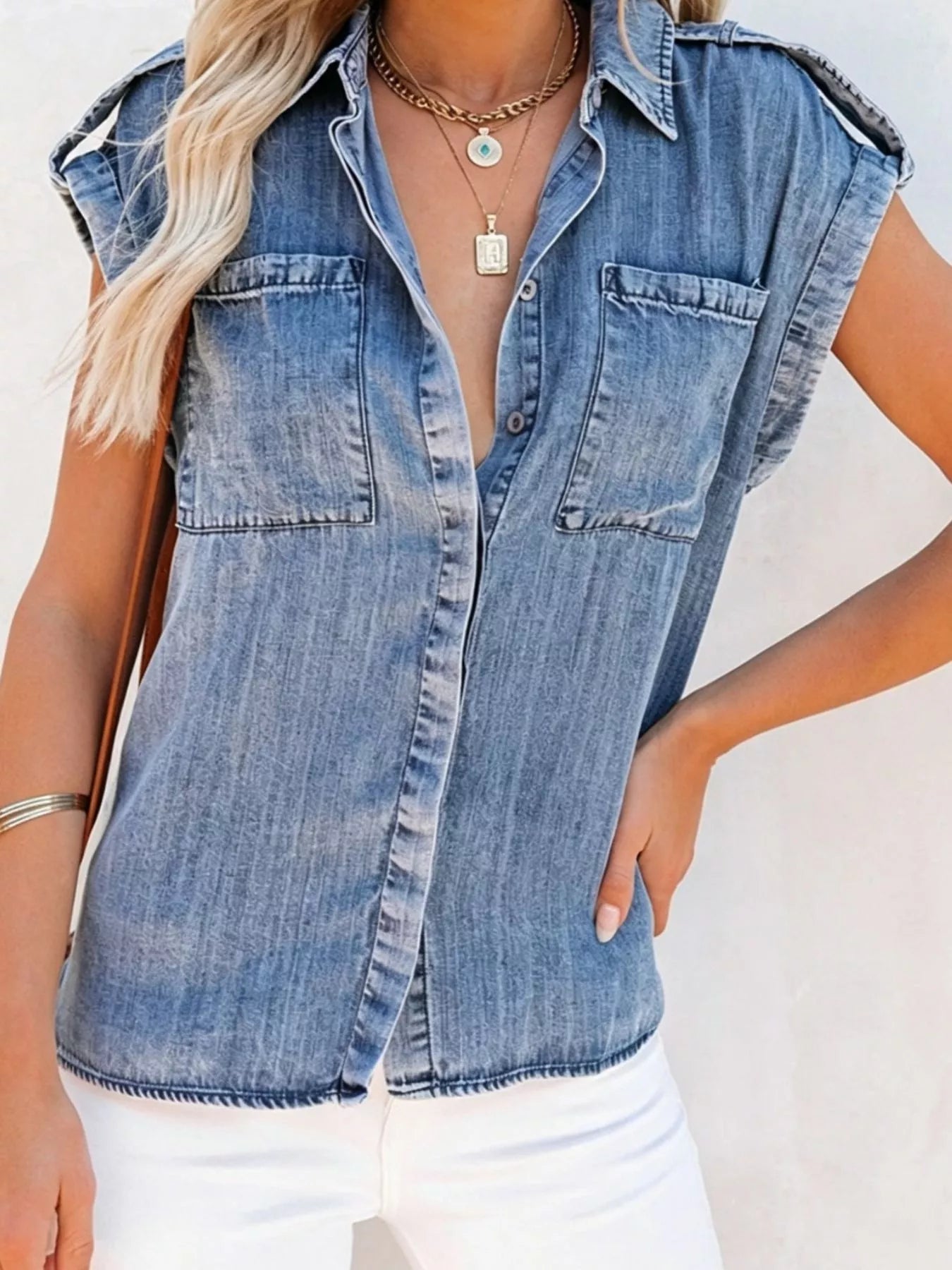 Casual Washed Button Up Denim Top - Be Bliss Boutique