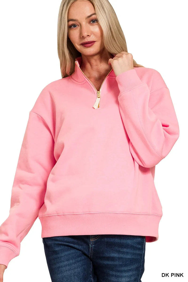 Zenana Fleece Half Zip Sweatshirt -  Be Bliss Boutique