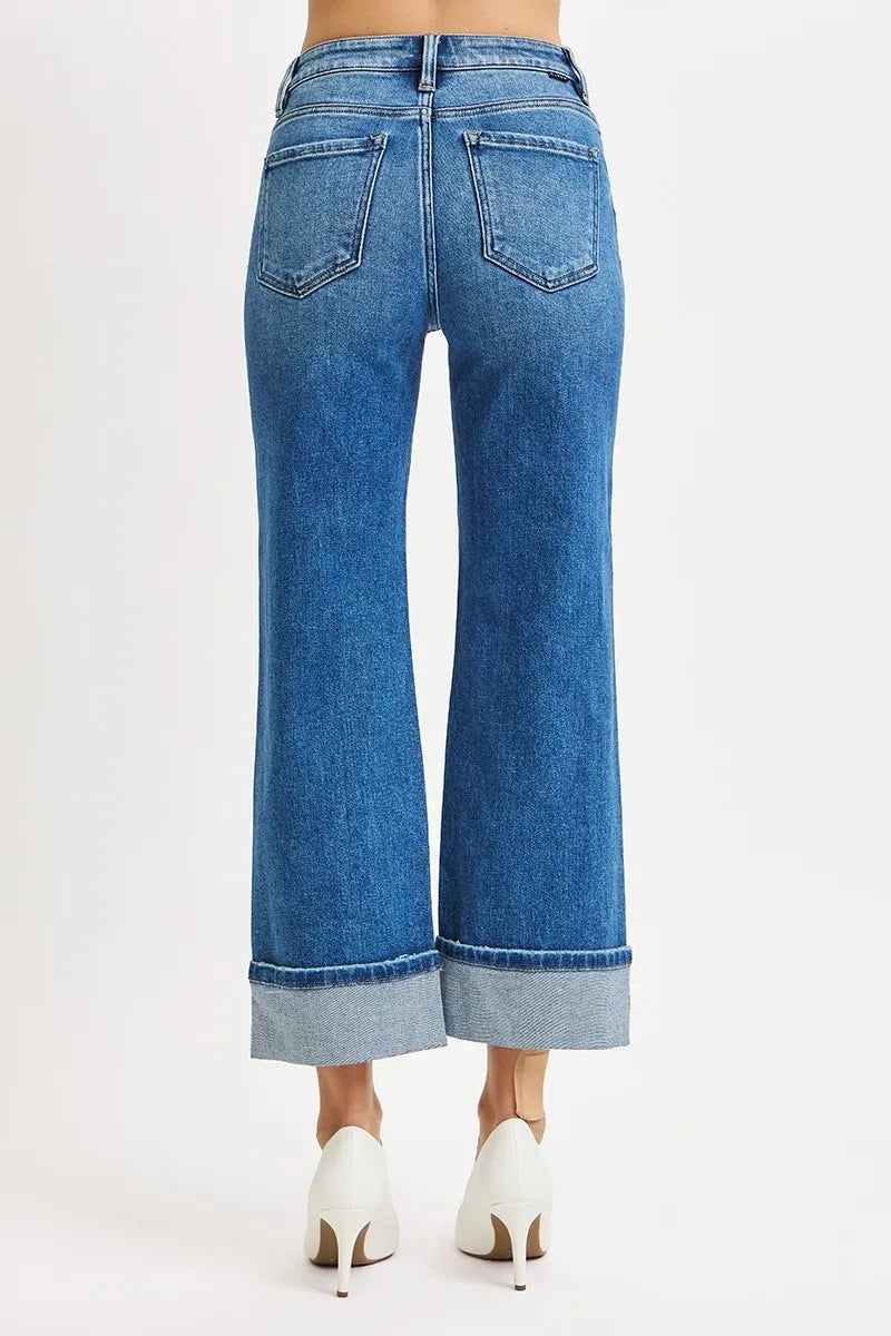 RISEN Full Size Mid Rise Crop Straight Cuffed Jeans Plus Size -  Be Bliss Boutique