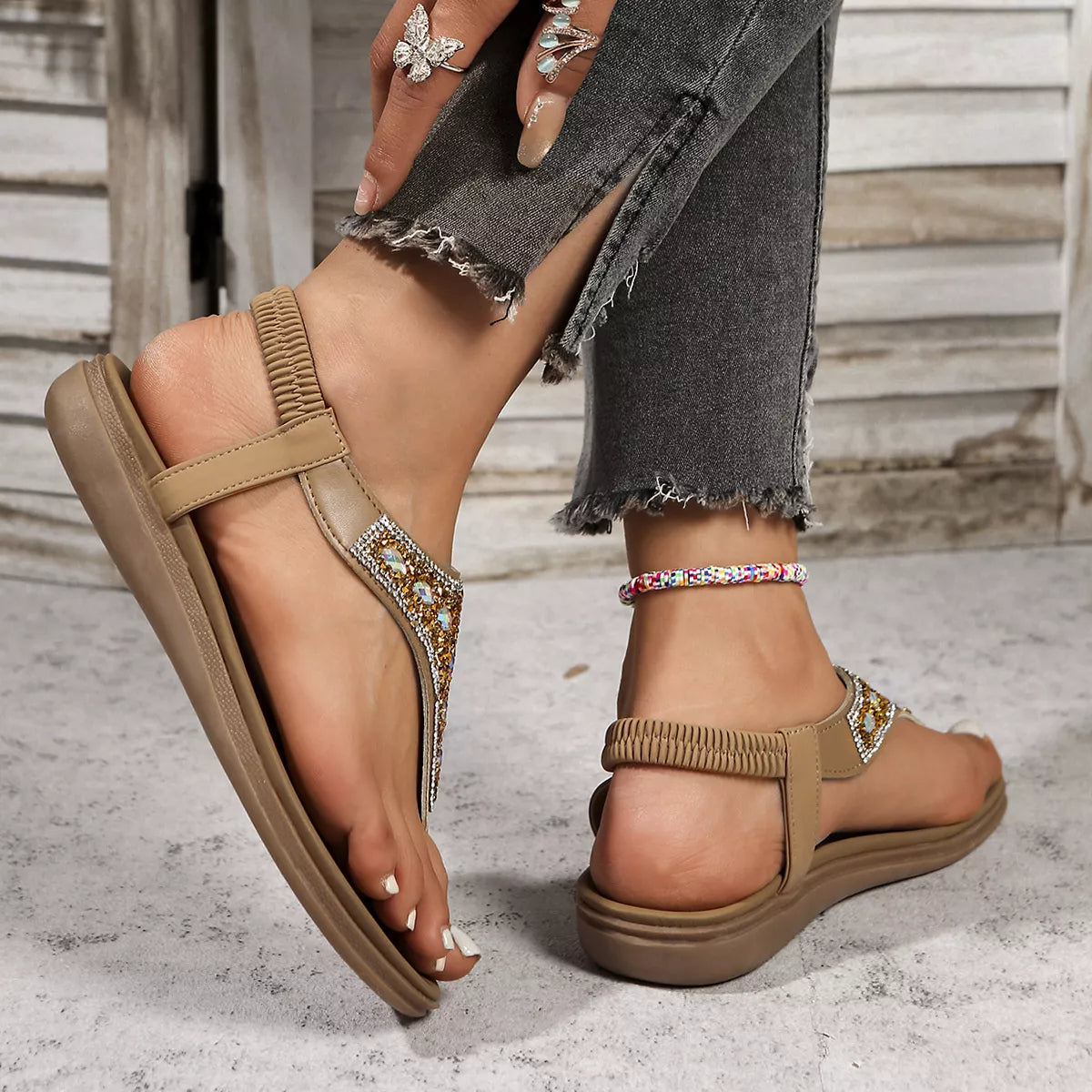 Toe Post Rhinestone Sandals - Be Bliss Boutique